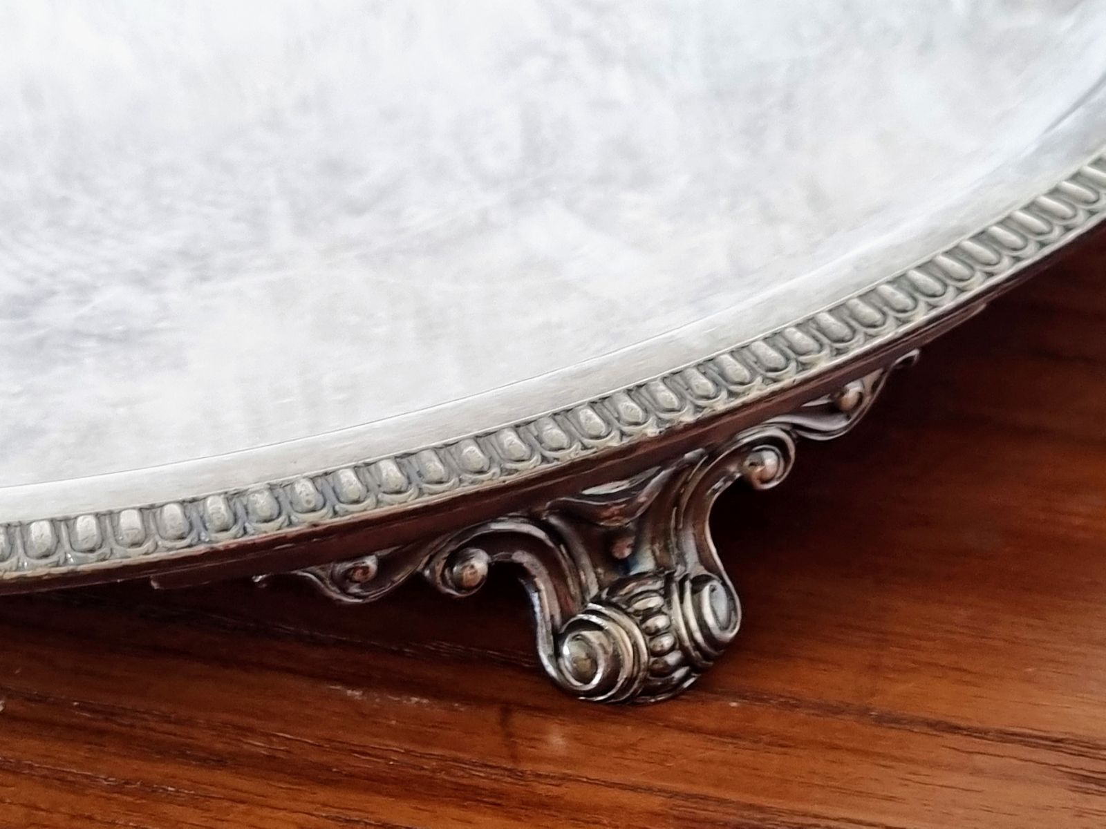 photo buy Large Heavy Antique Silver Plated Footed Salver, Z Barraclough And Sons Leeds, English Serving Tray 1890s
