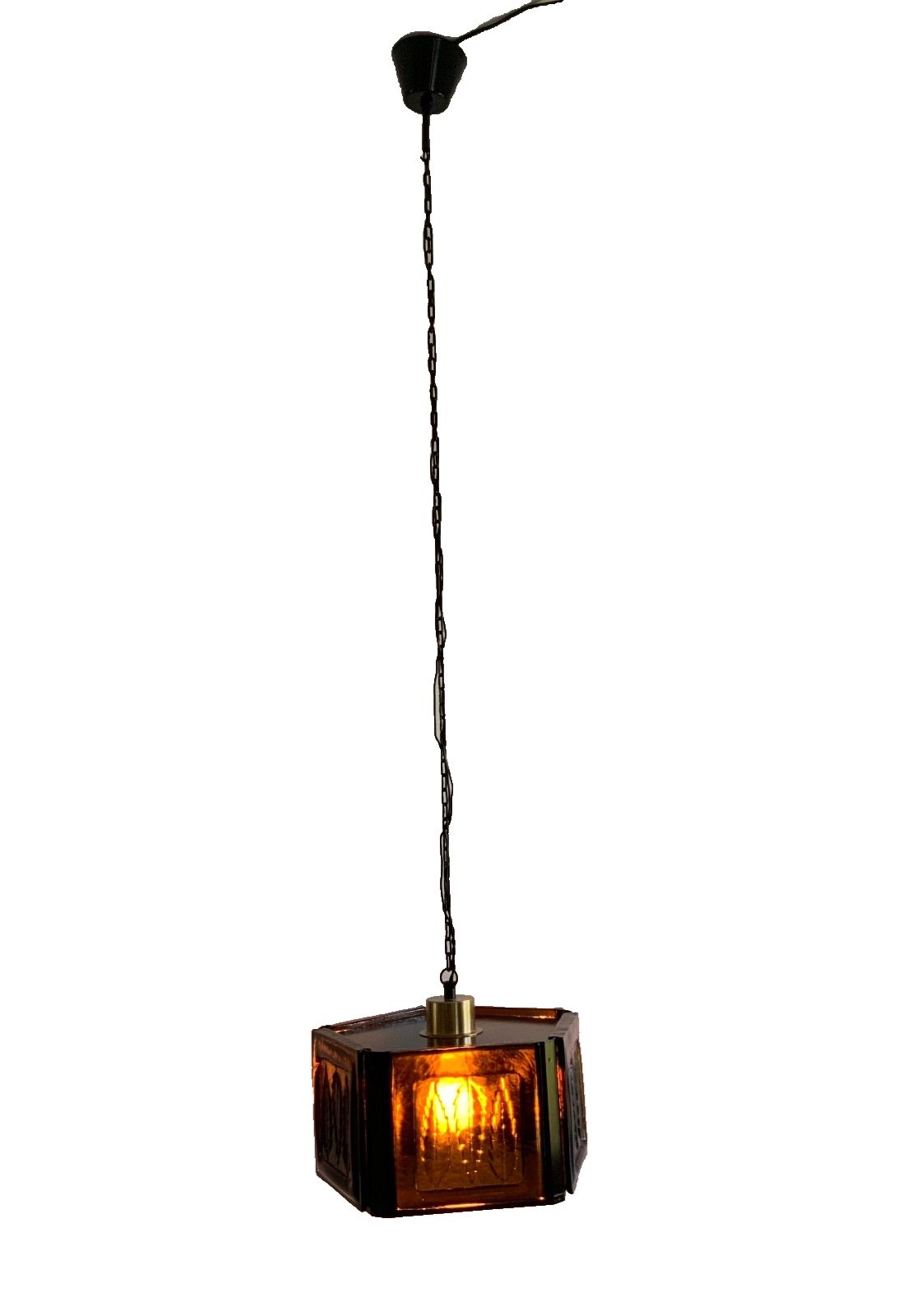 Mid Century Modern Erik Hoglund Amber Ceiling Lamp Glass Kosta Boda 1970s photo for sale