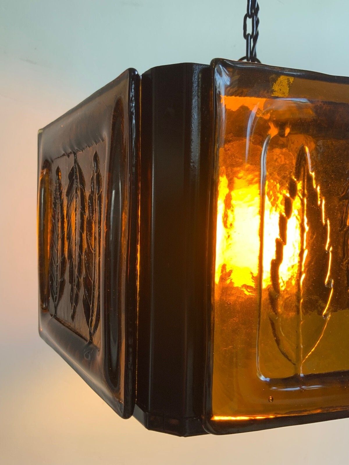 Mid Century Modern Erik Hoglund Amber Ceiling Lamp Glass Kosta Boda 1970s photo Lighting