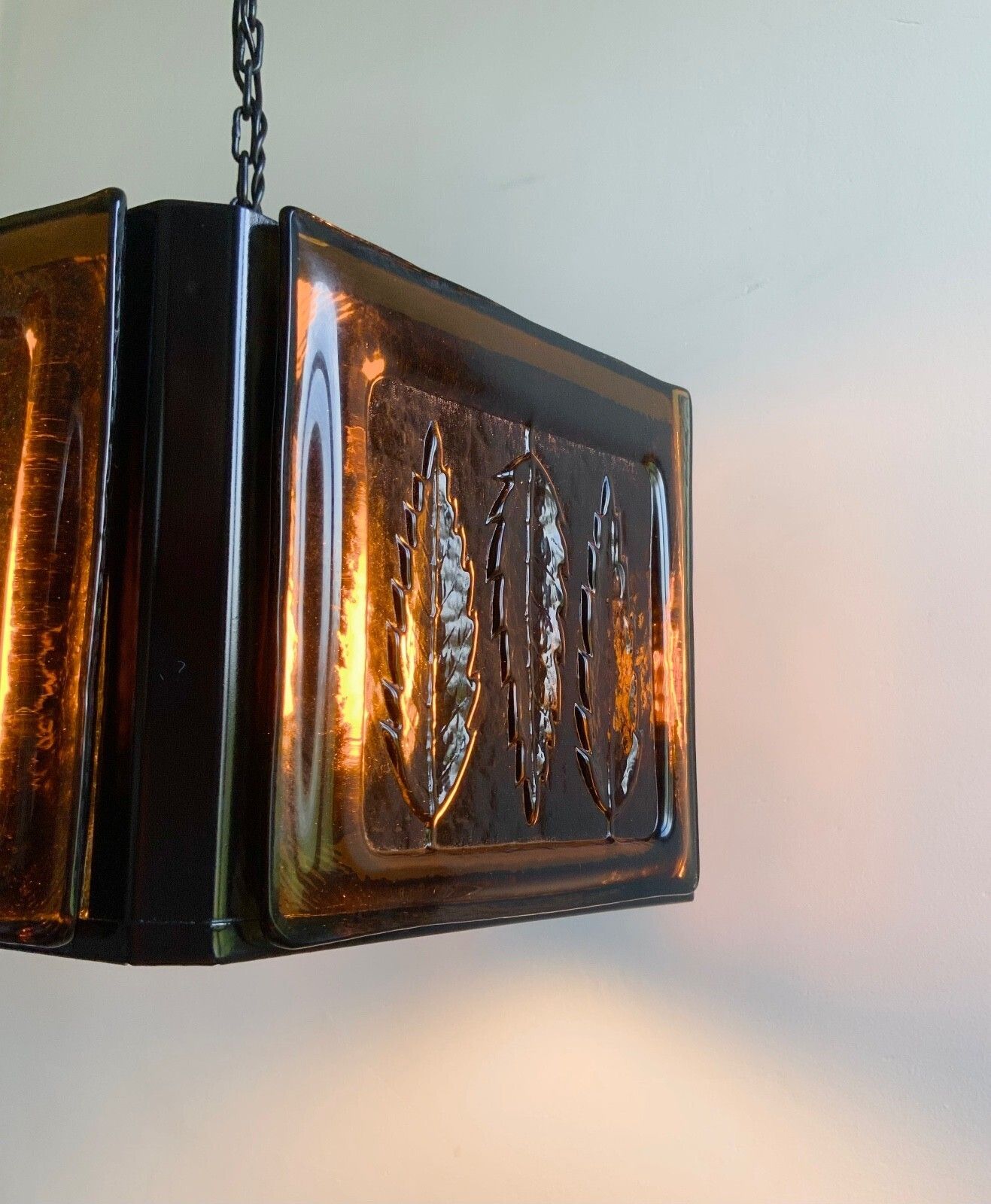 Lighting Mid Century Modern Erik Hoglund Amber Ceiling Lamp Glass Kosta Boda 1970s photo