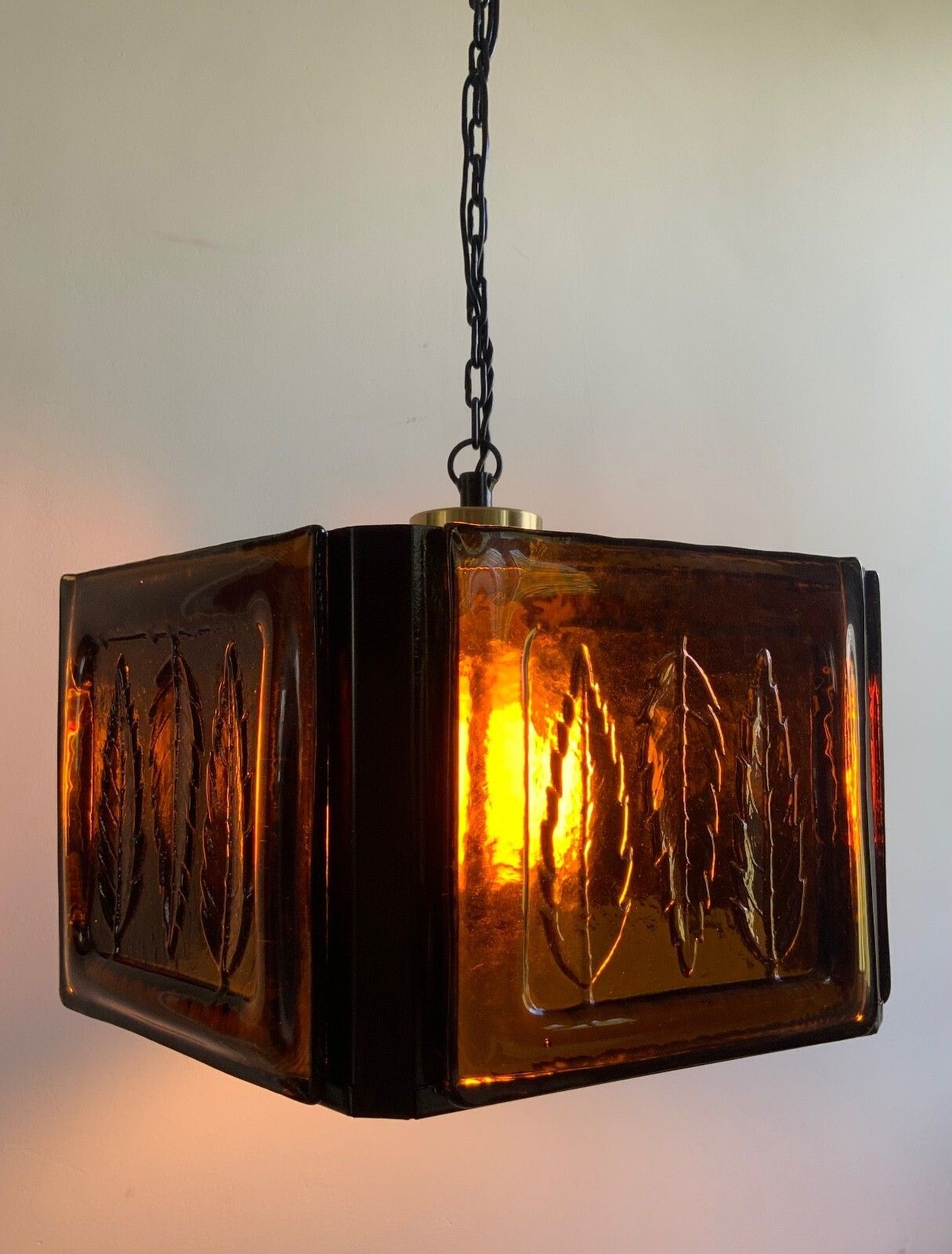 490.0 Mid Century Modern Erik Hoglund Amber Ceiling Lamp Glass Kosta Boda 1970s photo