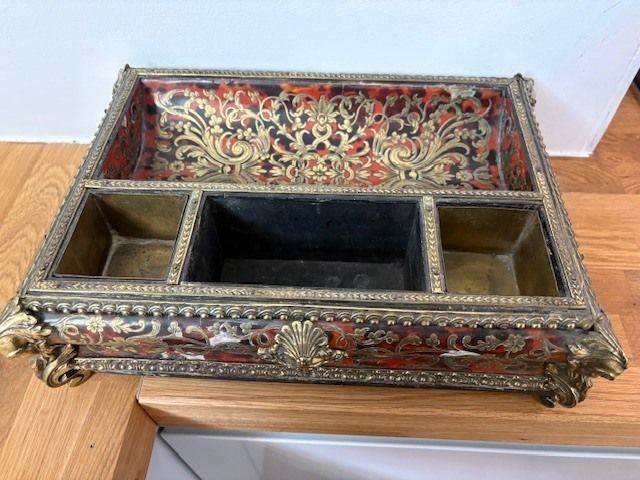 Boulle Tortoiseshell & Inlaid Brass Desk Stand/Inkwell   Napoleon III photo vintage