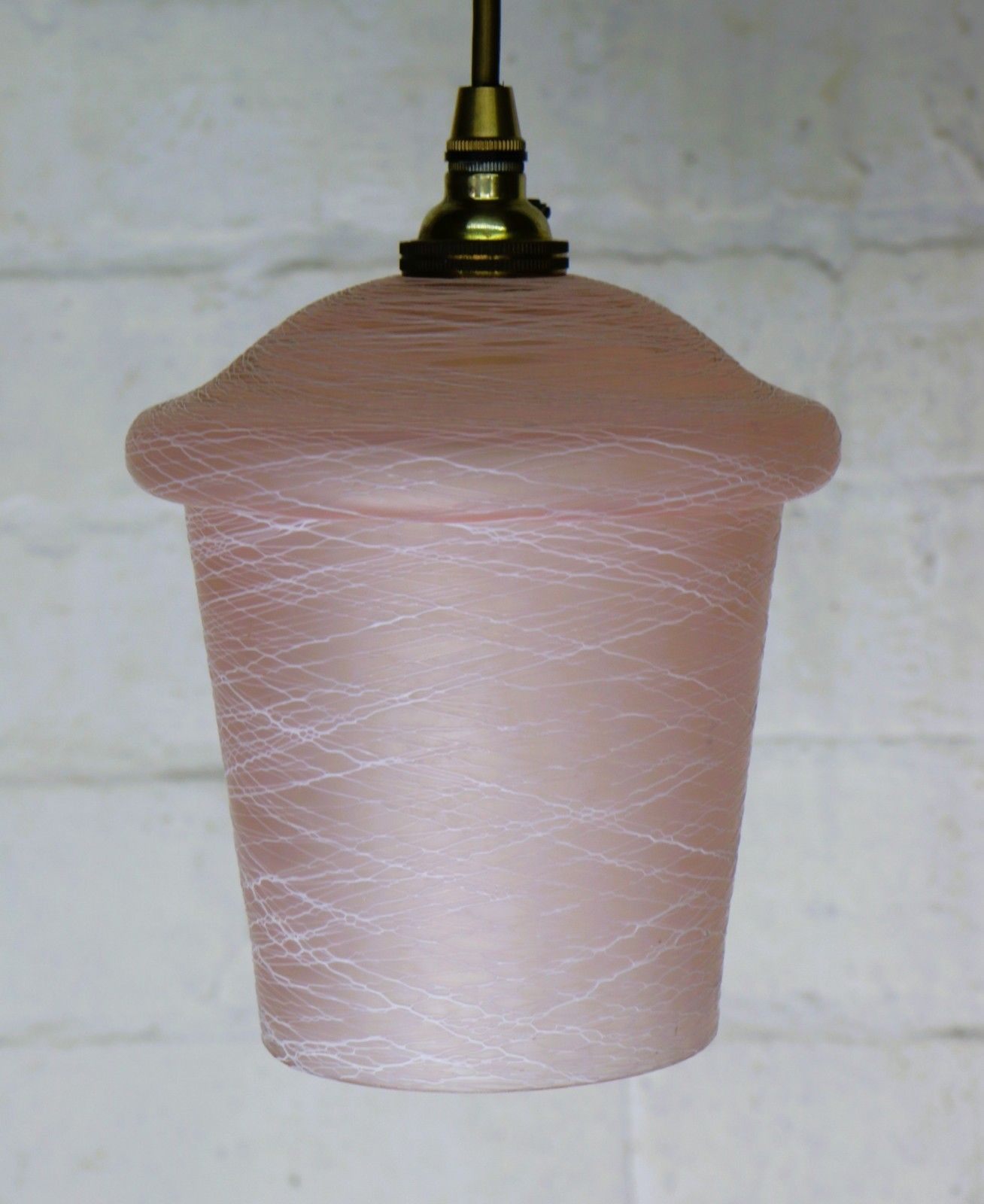 Lighting Ceiling Light 1950's Mcm Pink Glass Lampshade Pendant White Spun Glass Overlay photo