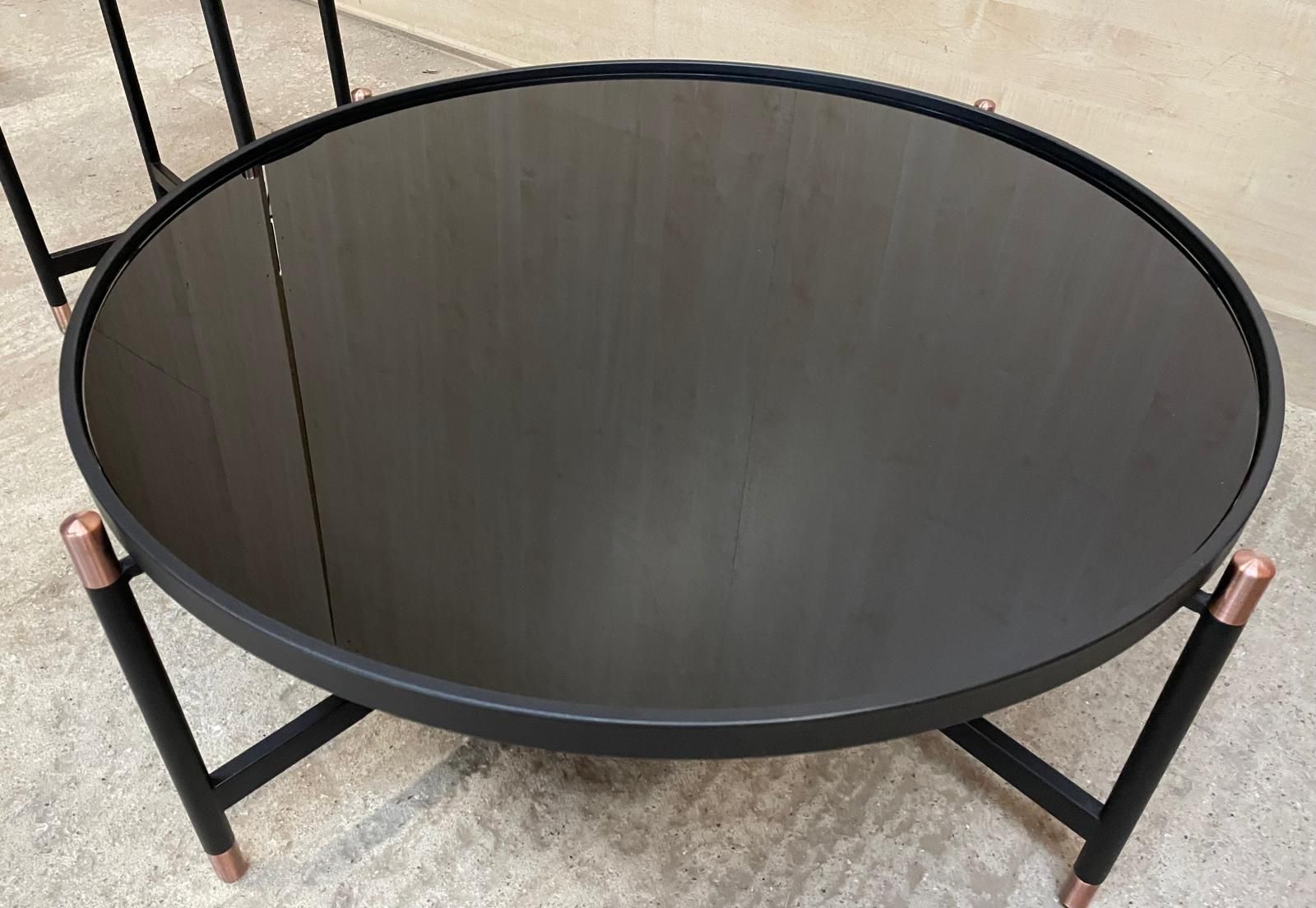 Contemporary Tempered Glass Black Copper Topped Coffee Table photo for sale