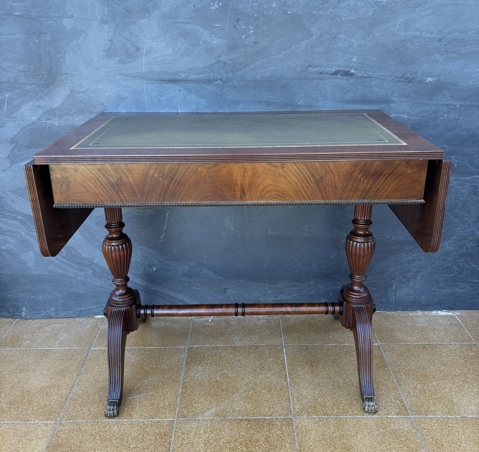 Spanish Regency Revival Drop Leaf Writing Table With Leather Top, 1940s photo for sale