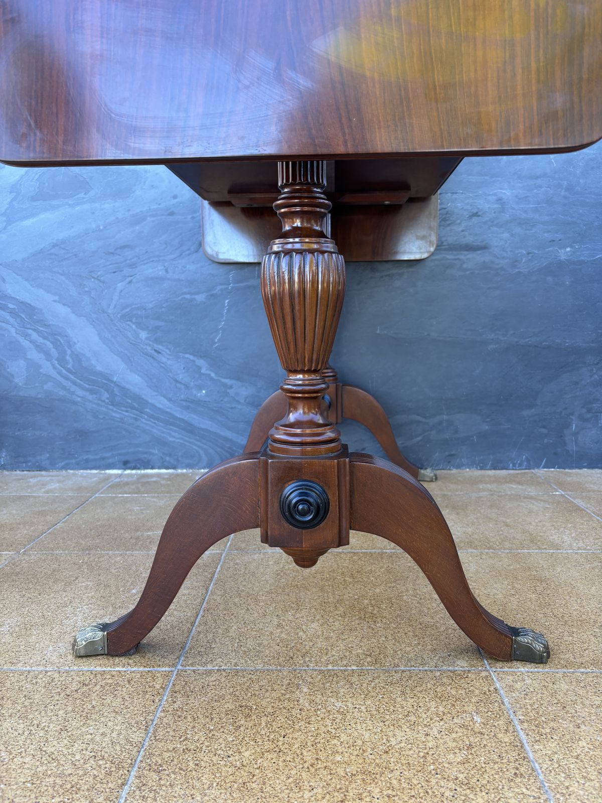 Spanish Regency Revival Drop Leaf Writing Table With Leather Top, 1940s photo Furniture