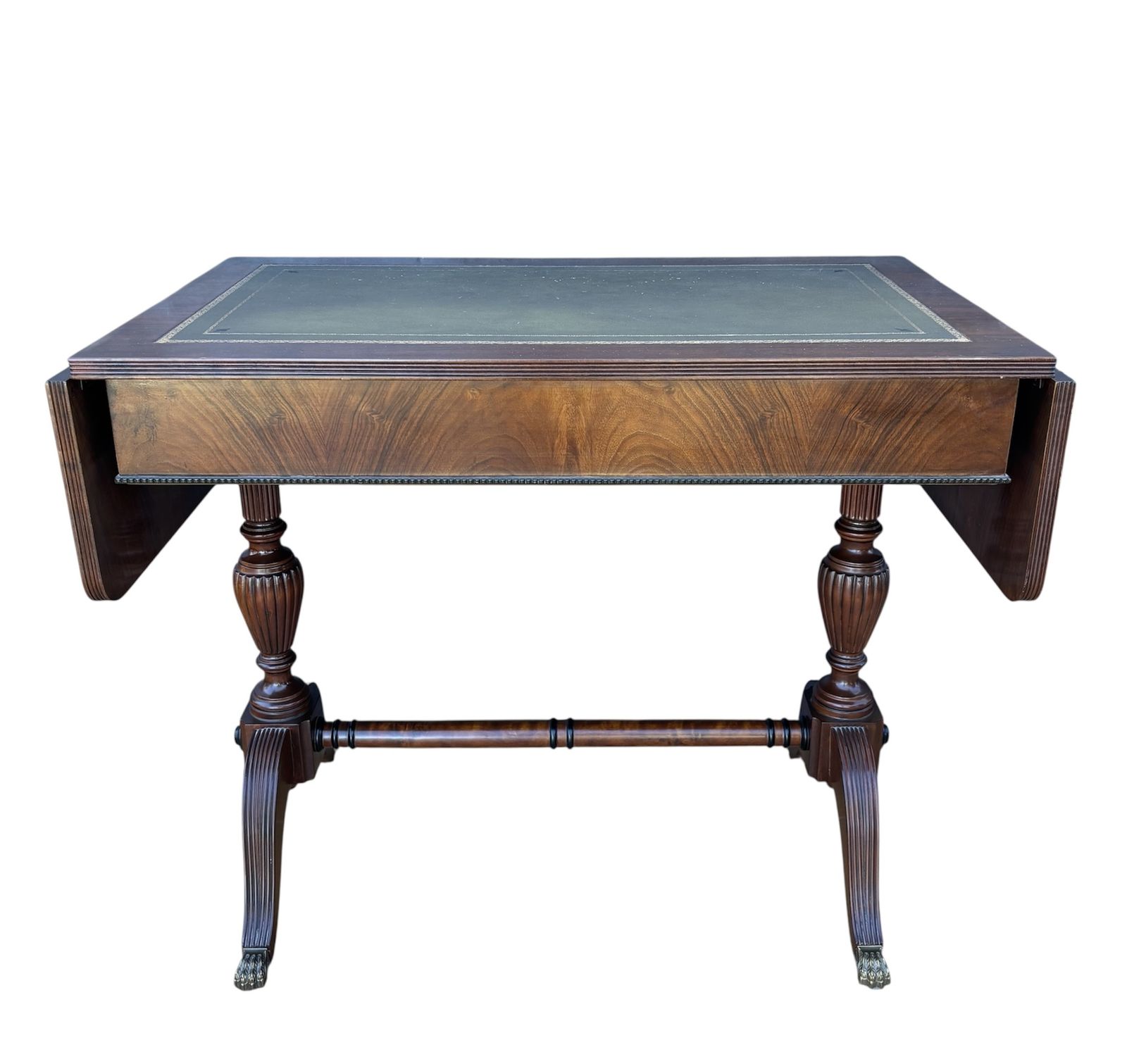 Spanish Regency Revival Drop Leaf Writing Table With Leather Top, 1940s