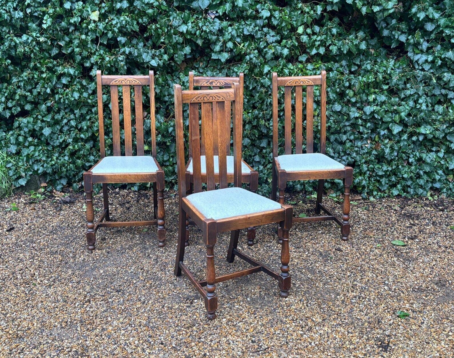 Vintage Antique Oak High Back Dining Chairs