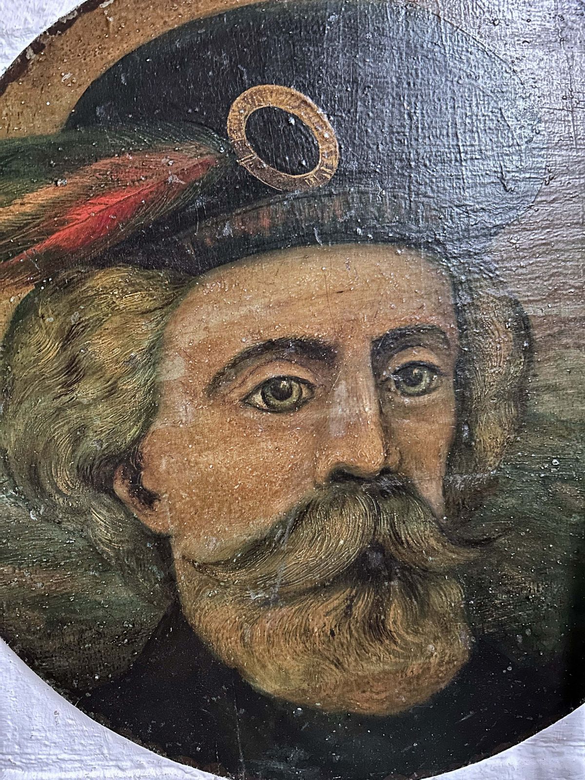 Victorian Antique Folk Art Painted Wooden Panel Portrait Scottish Highlander photo furniture