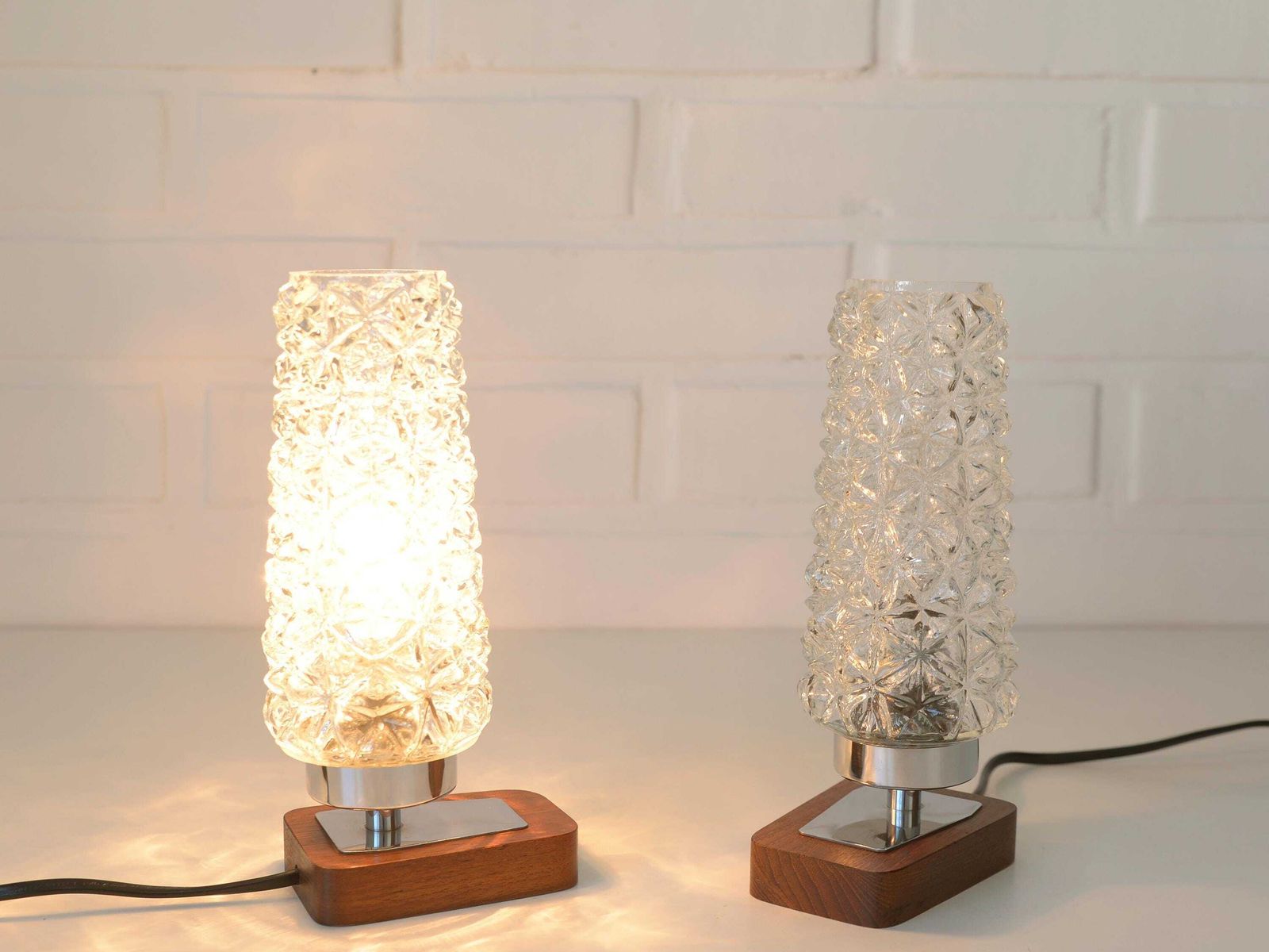 Pair Of Vintage Bedside Lamps / Nightstand Teak Wood Mcm Desk Lighting / Scandinavian Design photo furniture