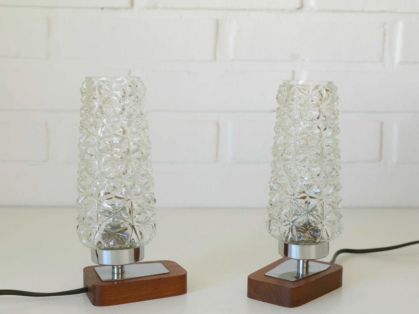 Pair Of Vintage Bedside Lamps / Nightstand Teak Wood Mcm Desk Lighting / Scandinavian Design photo for sale