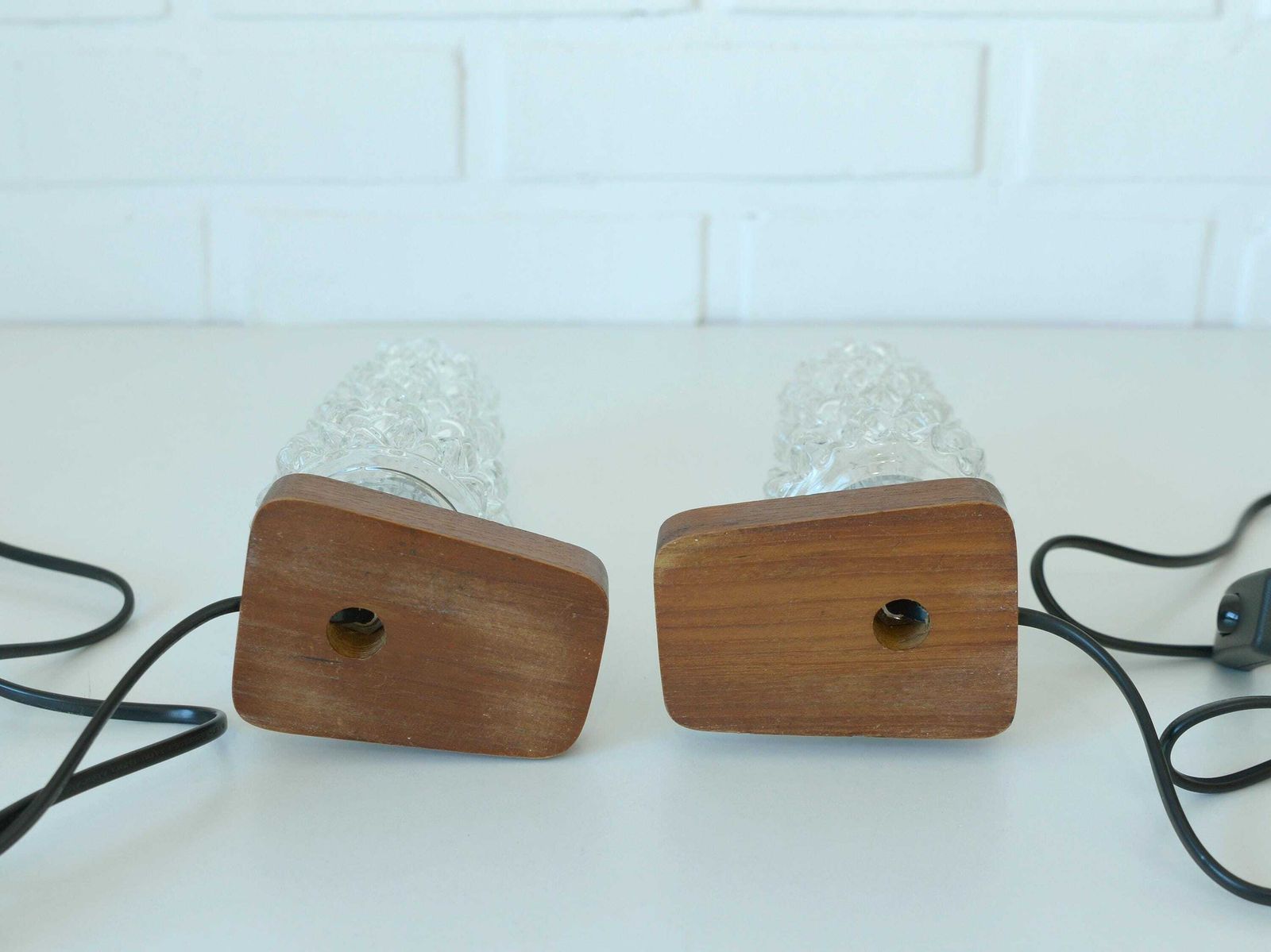 photo for sale Pair Of Vintage Bedside Lamps / Nightstand Teak Wood Mcm Desk Lighting / Scandinavian Design