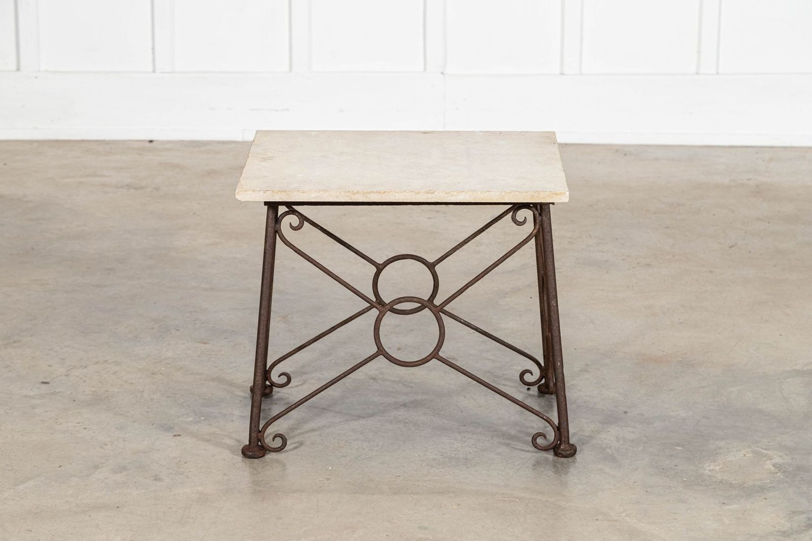 English Mid 20thc Brutalist Wrought Iron & Stone Side Table
