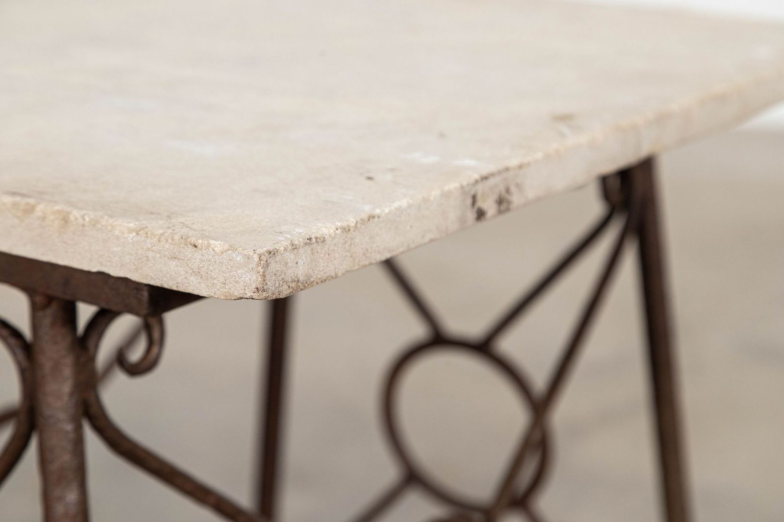 English Mid 20thc Brutalist Wrought Iron & Stone Side Table photo 1553.0