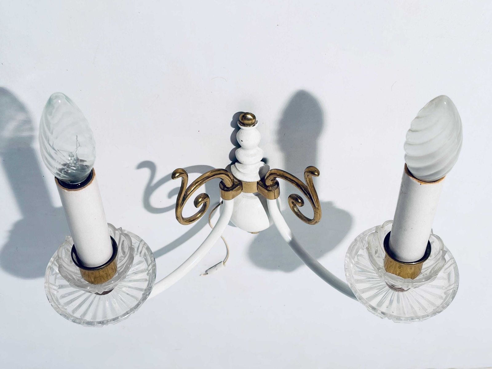 Two Vintage Wall Lamps With Candle Chandelier Motif Arms White Brass / Elegant Decor photo vinterior