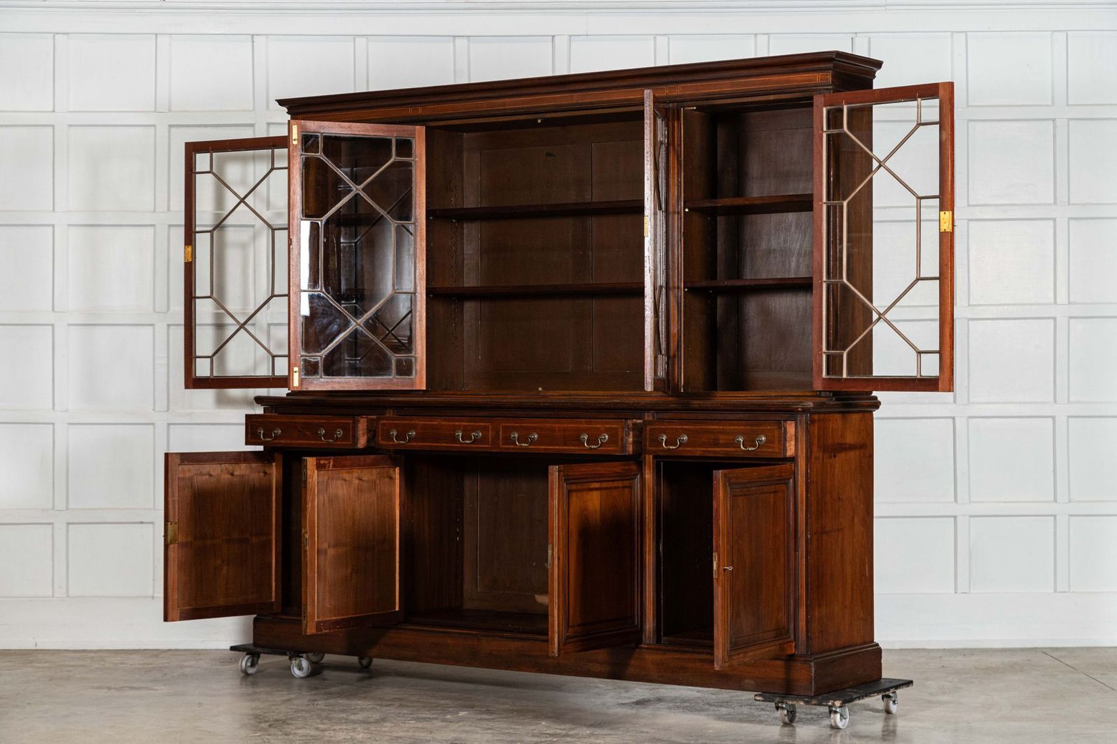 Large 19thc English Inlaid Mahogany Maple & Co Library Bookcase photo vinterior