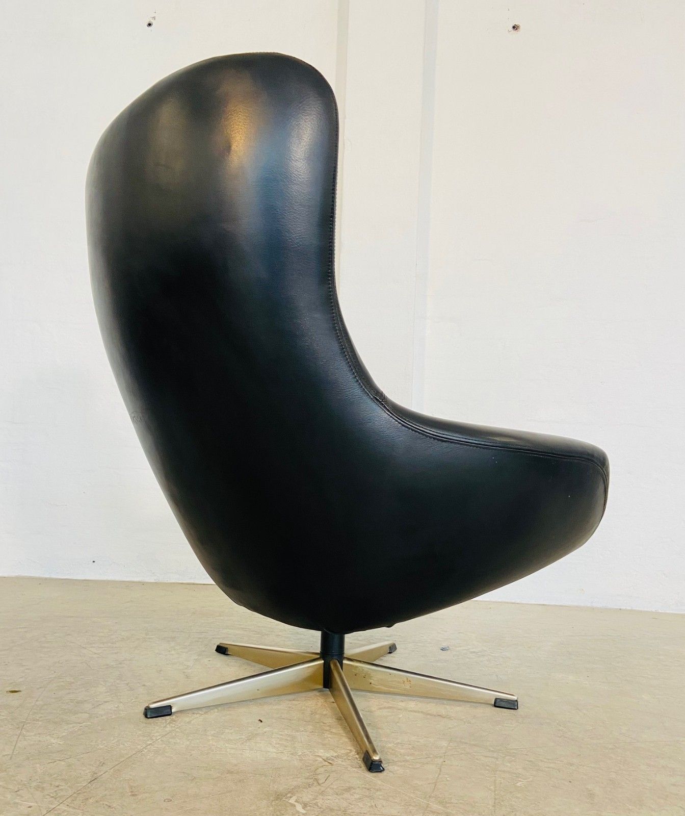 Furniture Vintage Danish Mid Century Black Leather Swivel Chair 1970,S photo