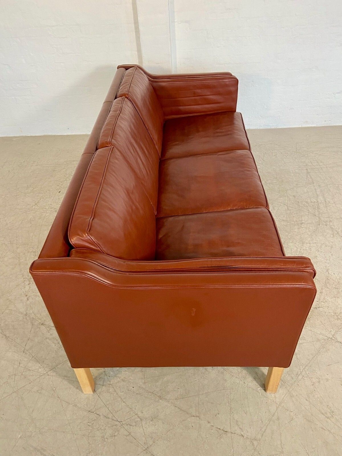 Furniture Vintage Danish Mid Century  Mogens Hansen 3 Person  Cognac Leather Sofa photo