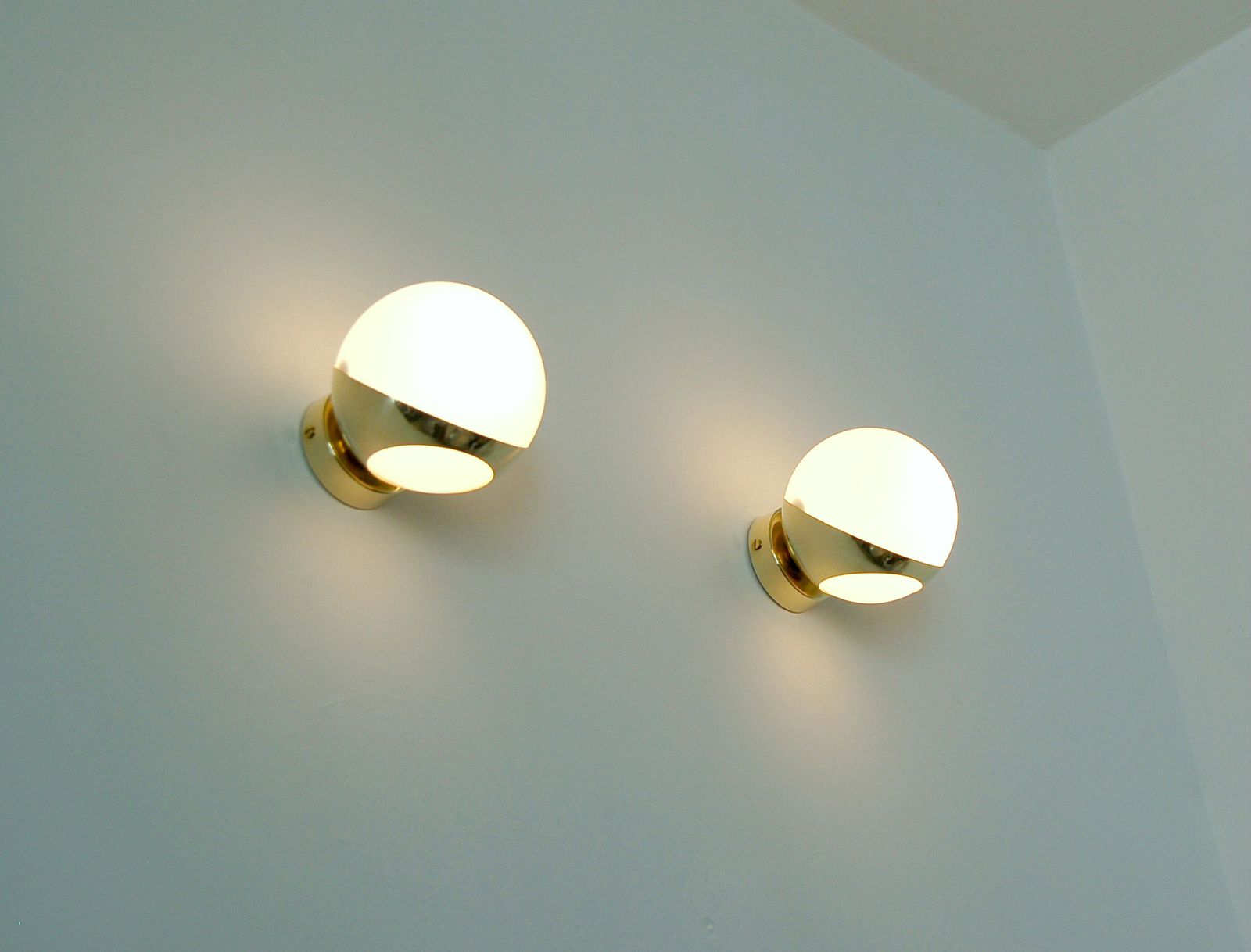 Pair Of Wall Lamp Glass Sphere Brass Fontana Arte Style photo furniture