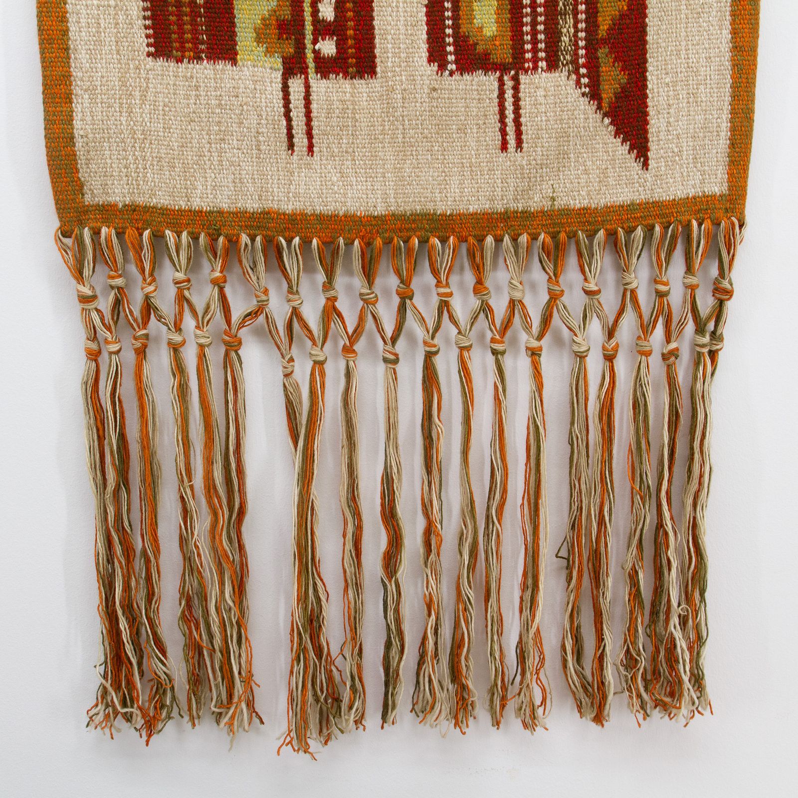 Mid Century 1970s Handwoven Wool Wall Hanging W Stylized Peacocks, By Eva Nemeth photo vintage