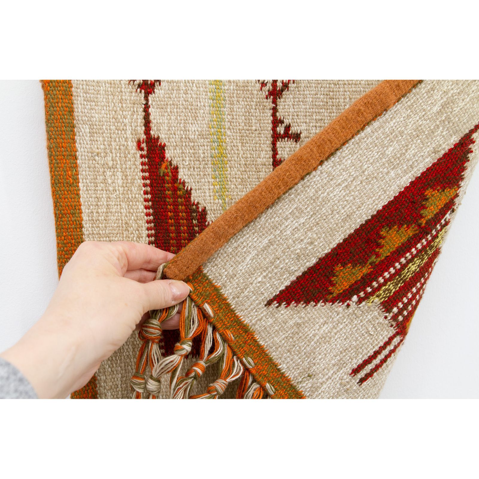 210.0 Mid Century 1970s Handwoven Wool Wall Hanging W Stylized Peacocks, By Eva Nemeth photo