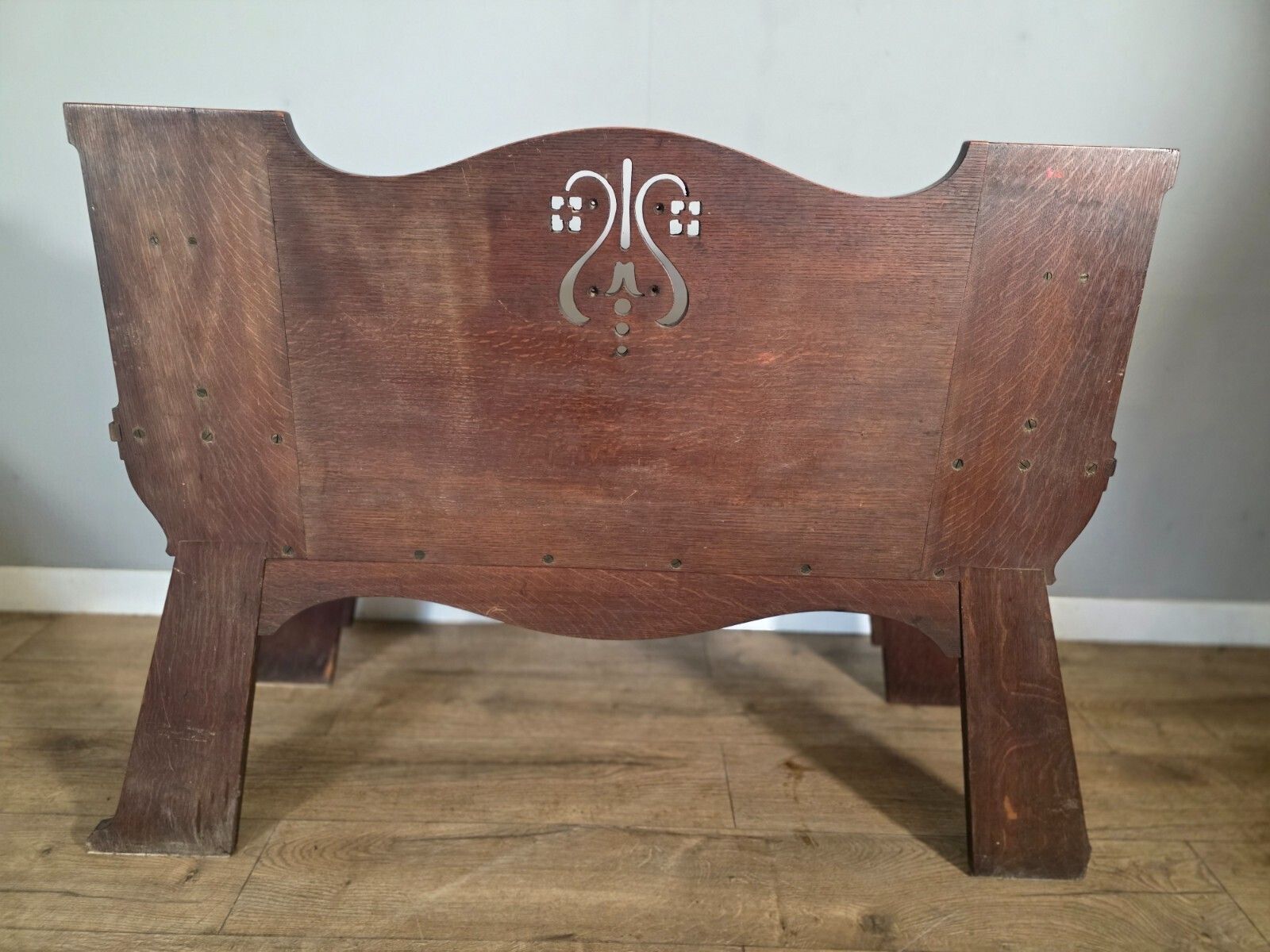 Furniture Antique Scottish Oak Arts & Crafts Bench From Wylie Lockhead Manufacturers 1900s photo