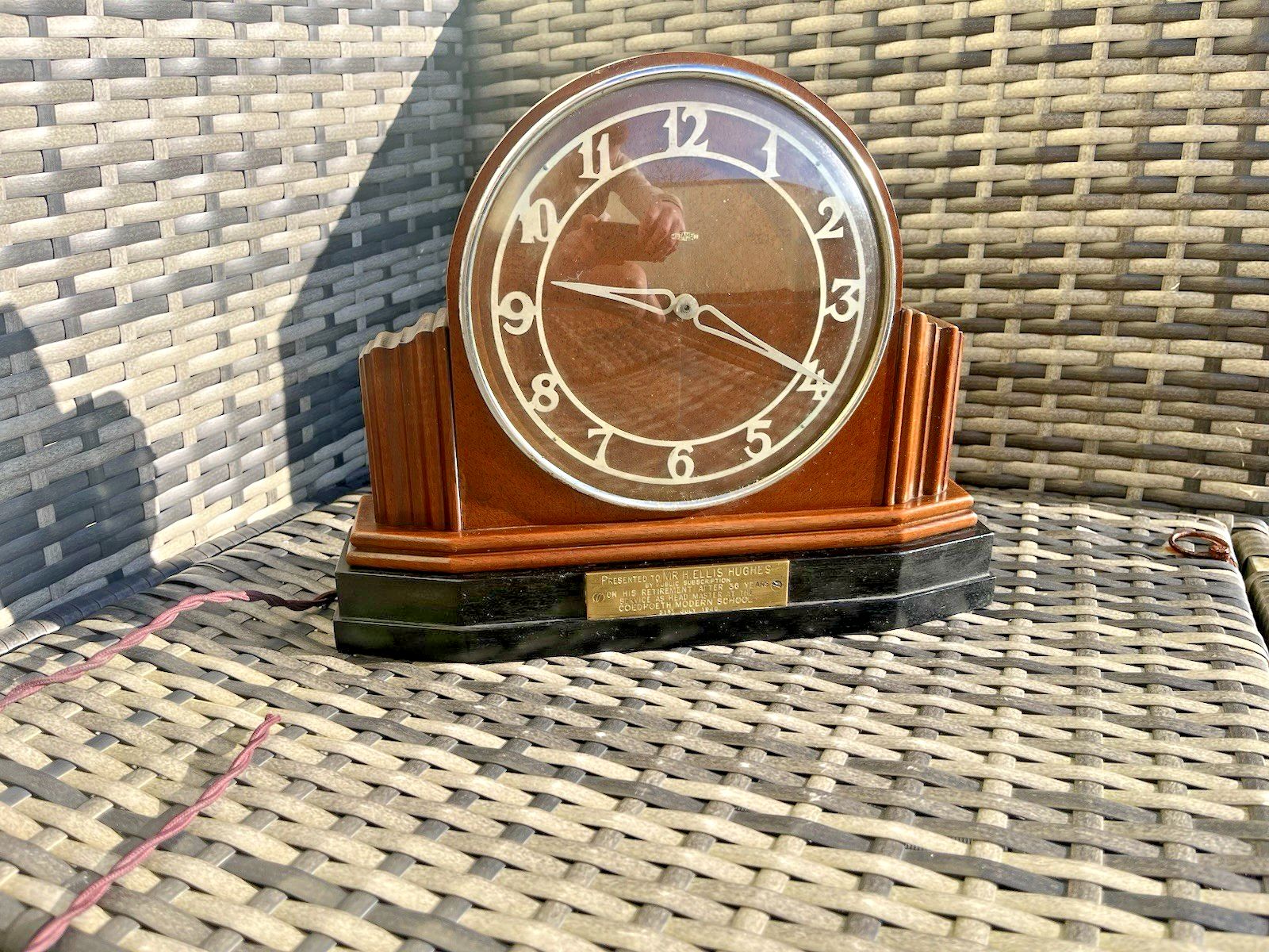 photo vinterior Large Antique Art Deco Oak Metamec Presentation Mantel Clock Prop Spares Repairs