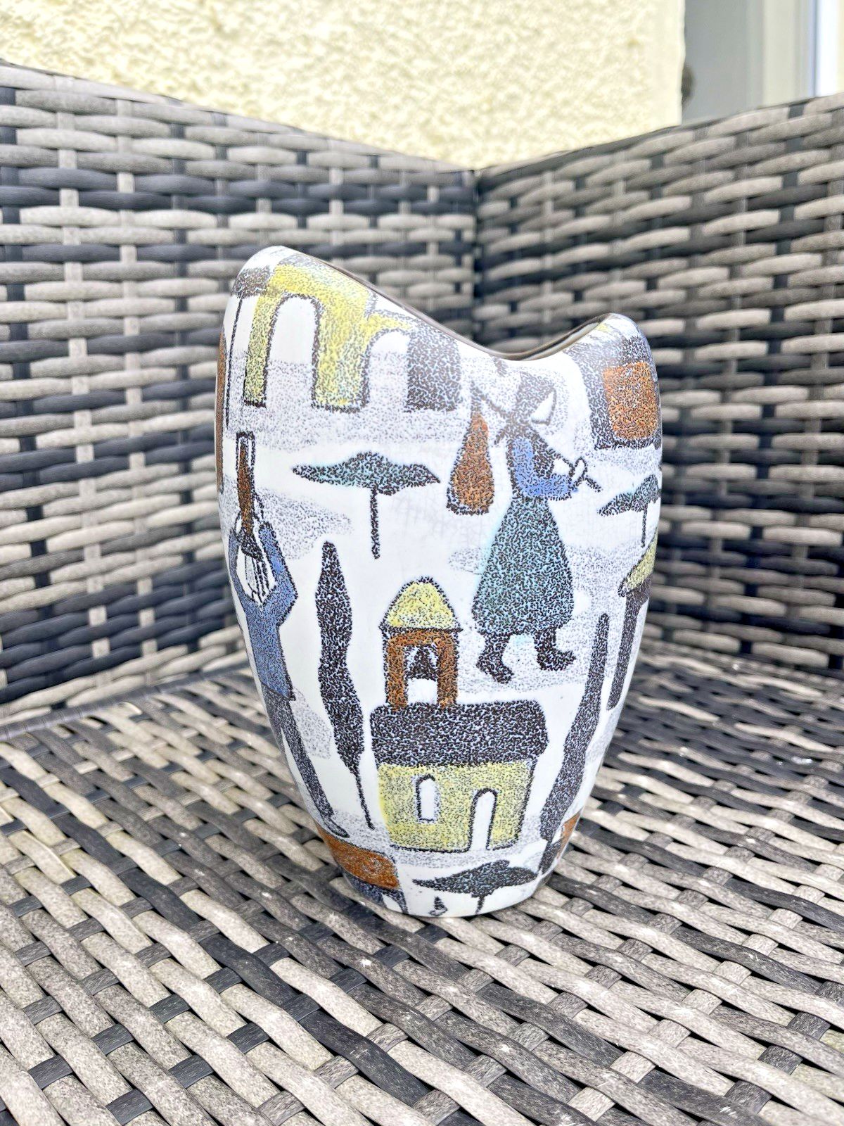 Mid Century Modern Wachtersbach West German Pottery Sonja Vase Scandi Folk Style photo furniture
