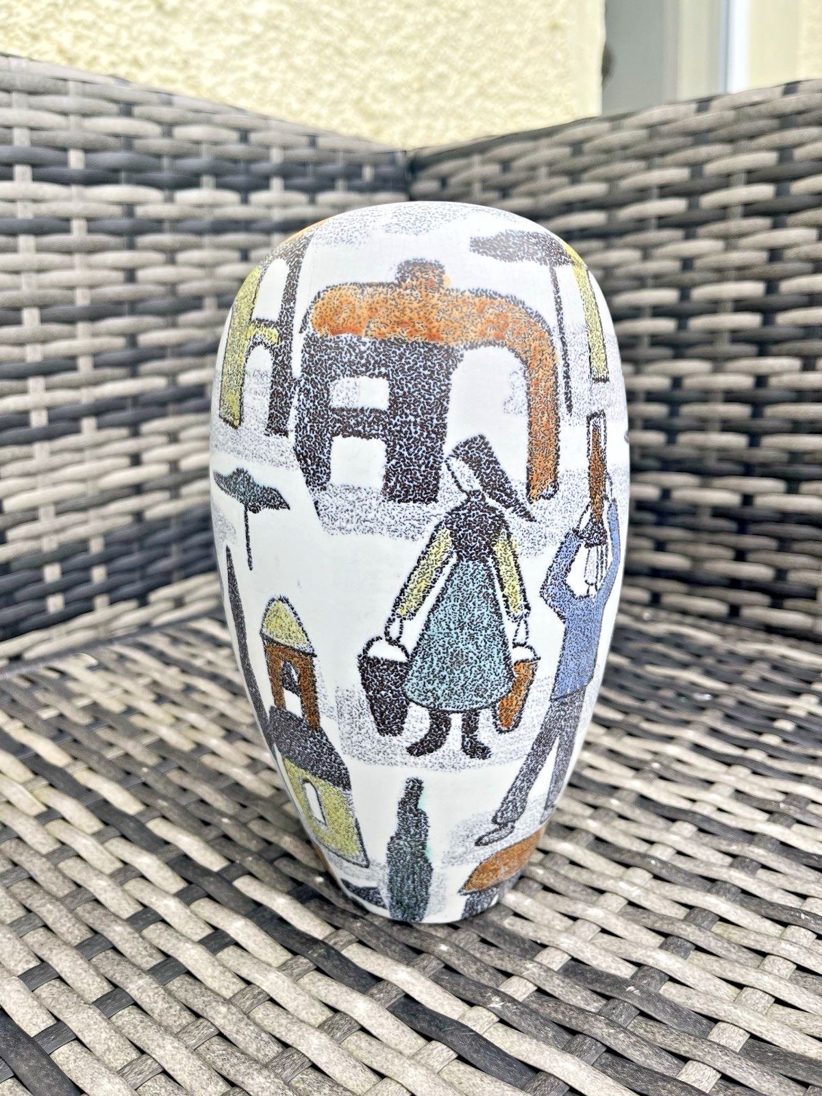 Mid Century Modern Wachtersbach West German Pottery Sonja Vase Scandi Folk Style photo 165.0