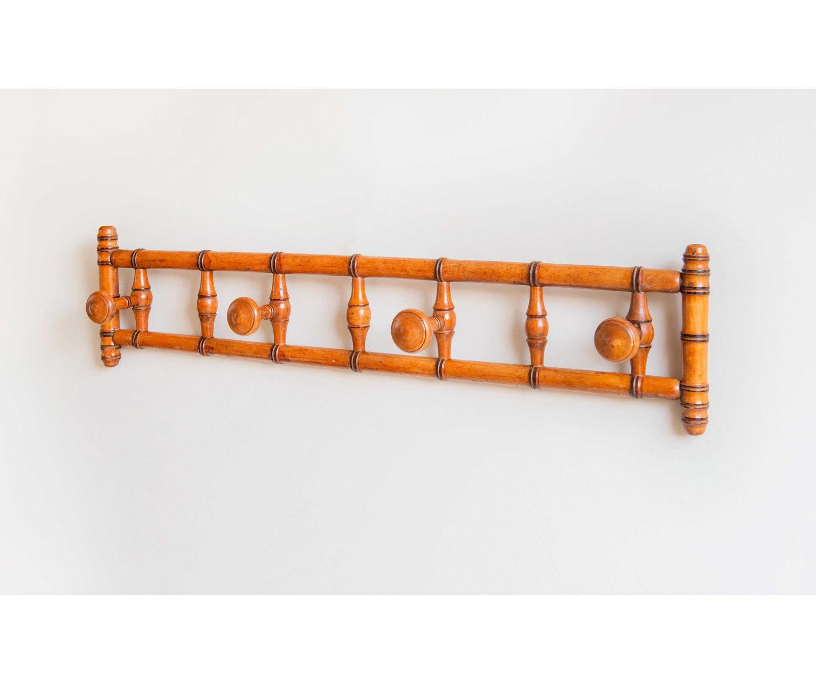 Antique French Wooden Coat Rack With Turned Rotating Pegs   Wall Mounted Hat Rack, Early 1900s
