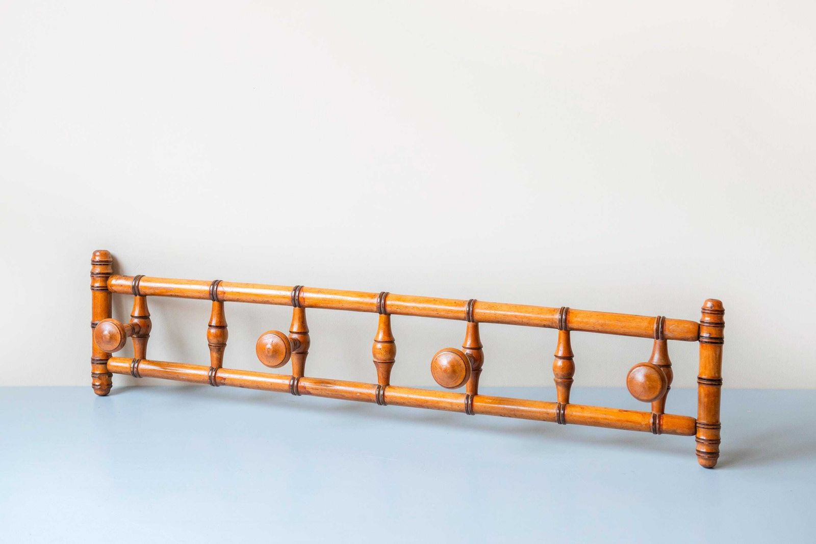 Antique French Wooden Coat Rack With Turned Rotating Pegs   Wall Mounted Hat Rack, Early 1900s photo Furniture