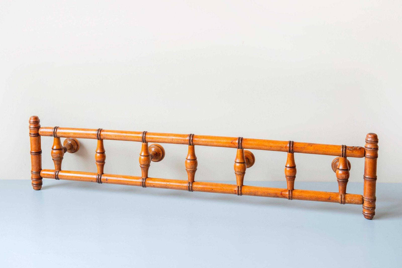 Antique French Wooden Coat Rack With Turned Rotating Pegs   Wall Mounted Hat Rack, Early 1900s photo vintage
