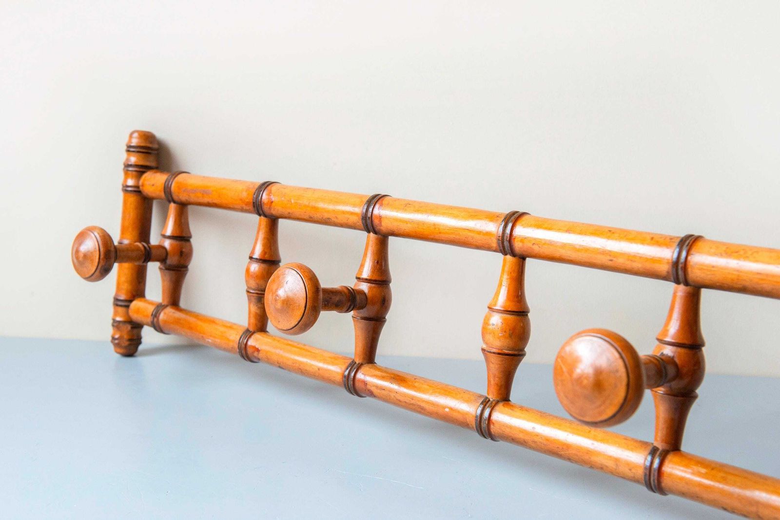 Furniture Antique French Wooden Coat Rack With Turned Rotating Pegs   Wall Mounted Hat Rack, Early 1900s photo