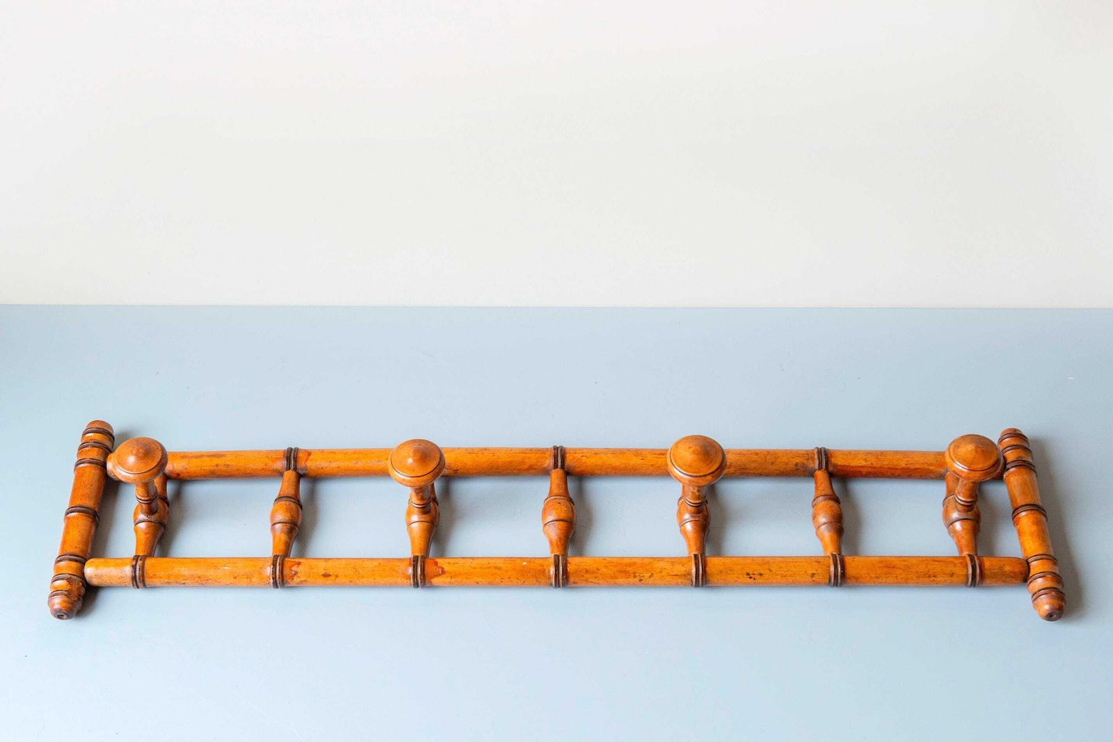 photo vintage Antique French Wooden Coat Rack With Turned Rotating Pegs   Wall Mounted Hat Rack, Early 1900s