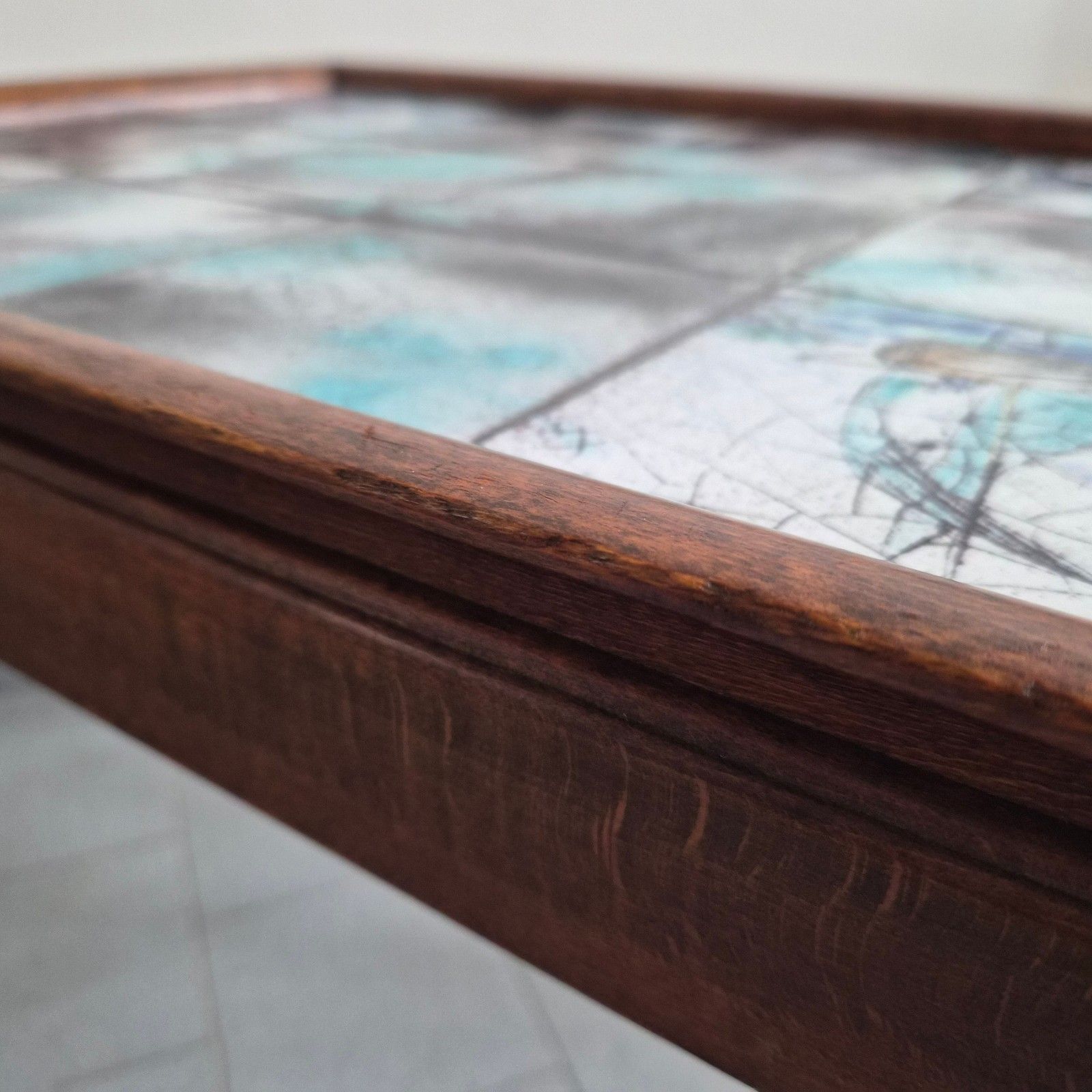 Table d'appoint vintage scandinave 1940 de Frits Henningsen en teck & céramique photo vintage