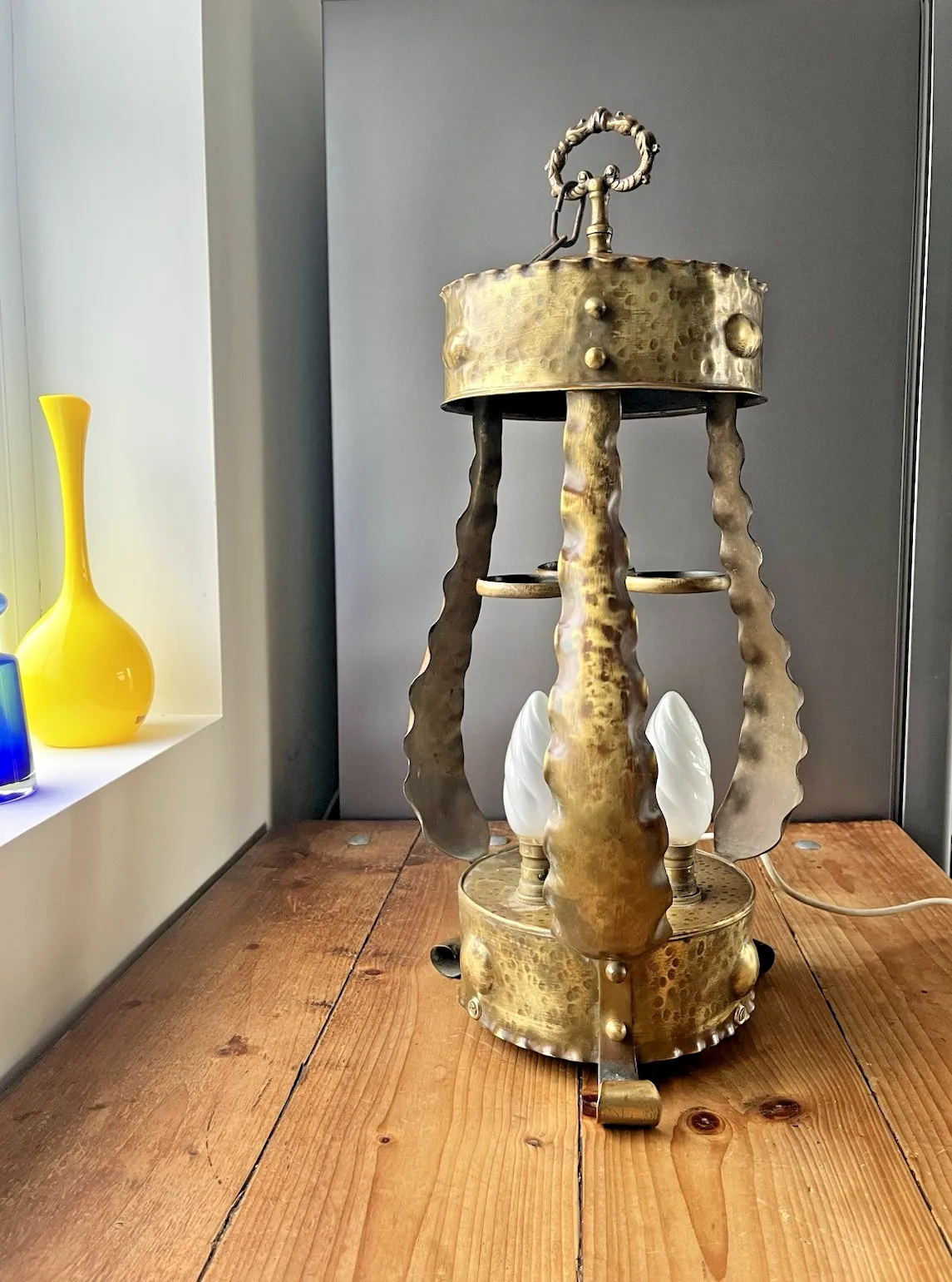 Huge Antique Arts & Crafts / Art Nouveau Brass Ceiling Light Porch Lantern Lamp photo buy