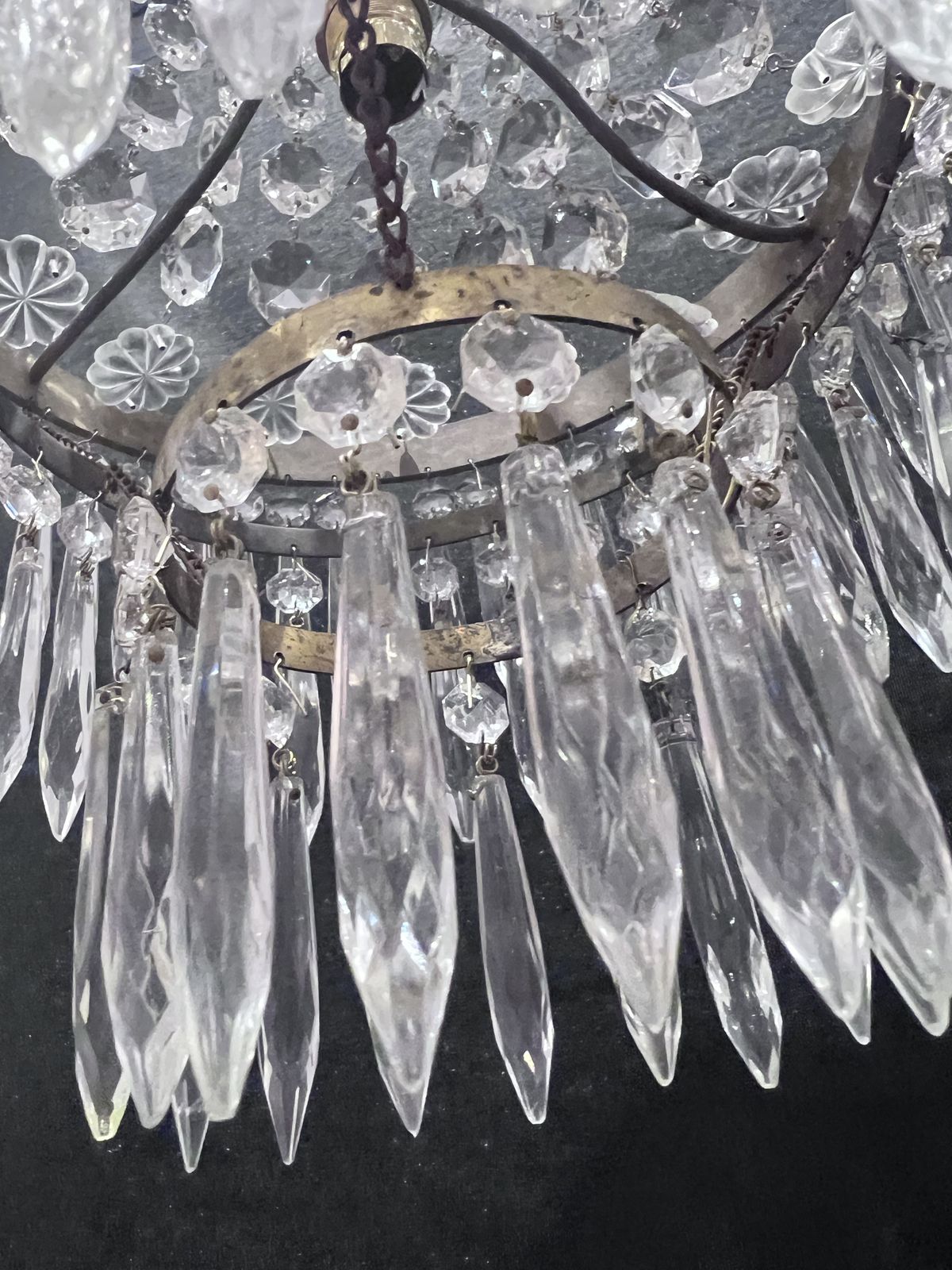 One Light French Tent And Waterfall Empire Antique Crystal Chandelier photo buy