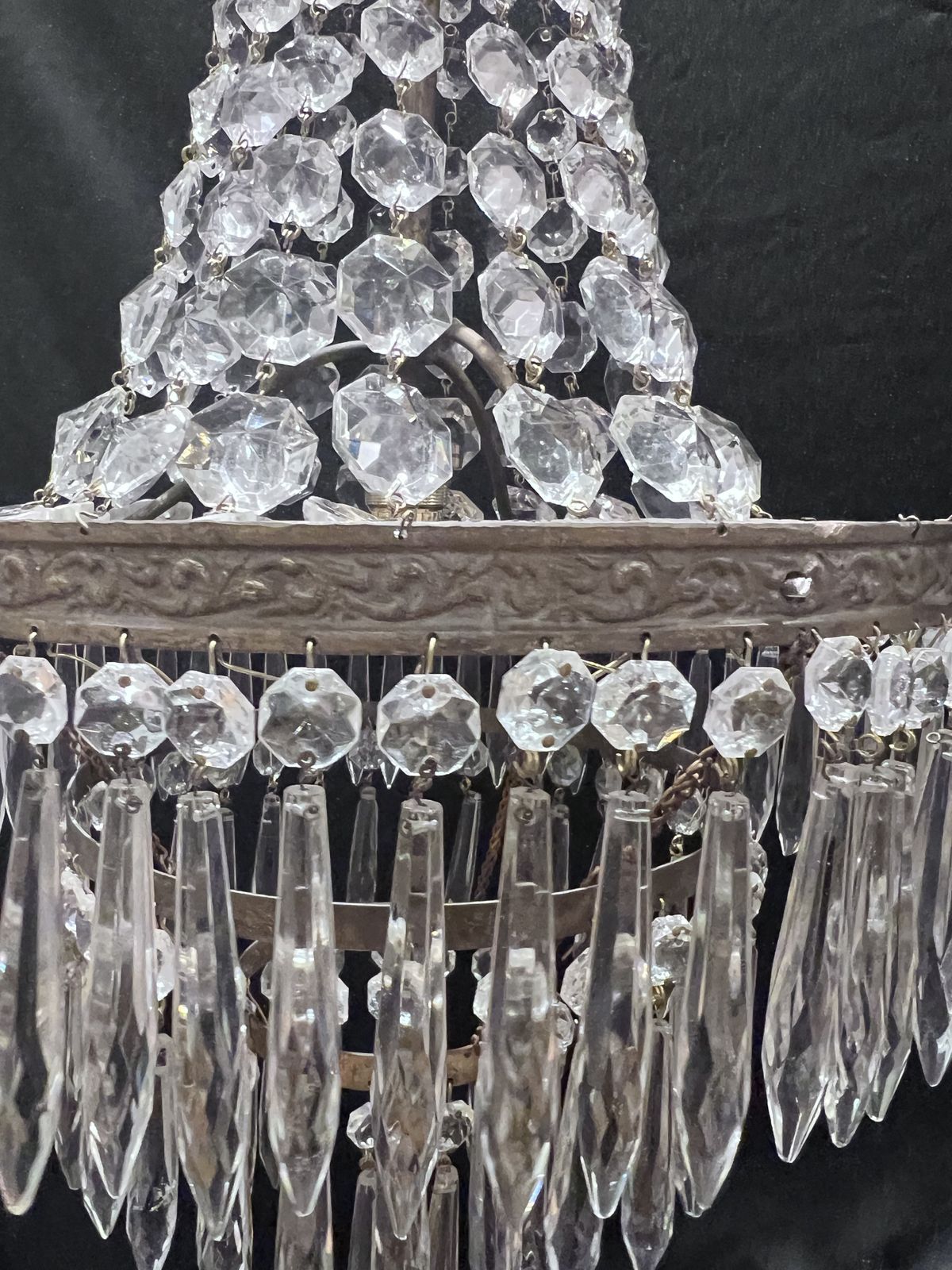 photo for sale One Light French Tent And Waterfall Empire Antique Crystal Chandelier