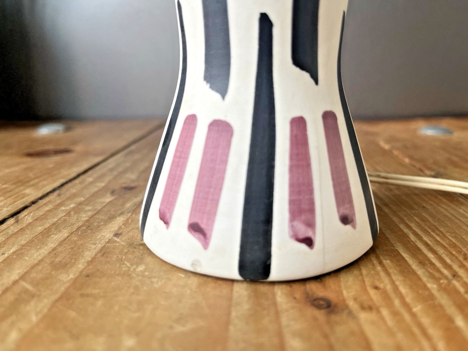 Mid Century 50's Italian Rockabilly Striped Pottery Table Desk Lamp Fratelli ? photo 120.0