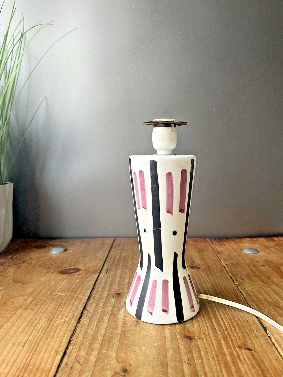 Mid Century 50's Italian Rockabilly Striped Pottery Table Desk Lamp Fratelli ? photo vinterior