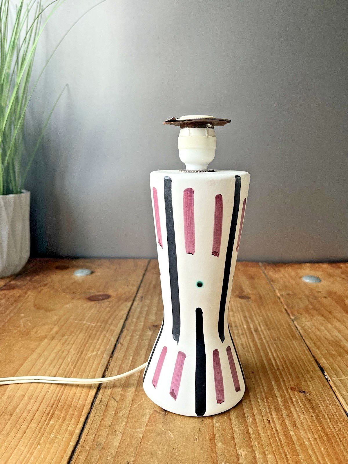 Mid Century 50's Italian Rockabilly Striped Pottery Table Desk Lamp Fratelli ? photo vintage