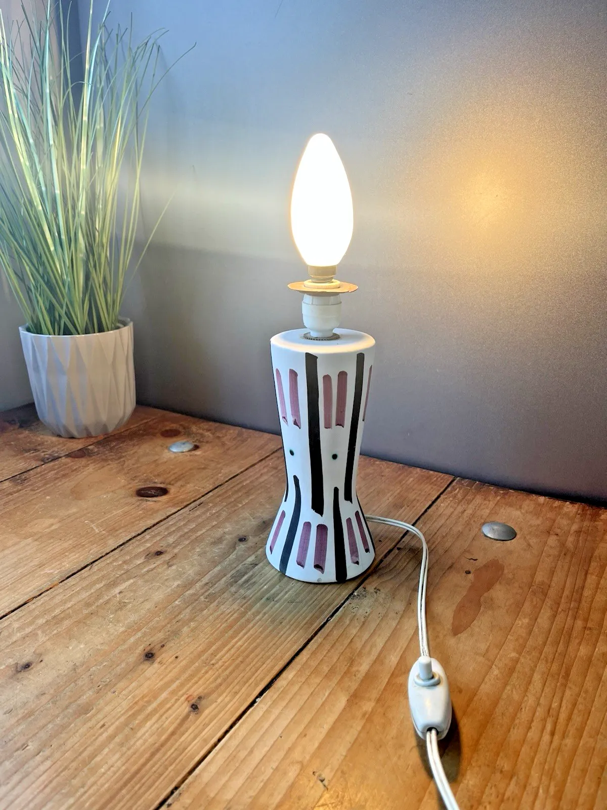 photo vintage Mid Century 50's Italian Rockabilly Striped Pottery Table Desk Lamp Fratelli ?