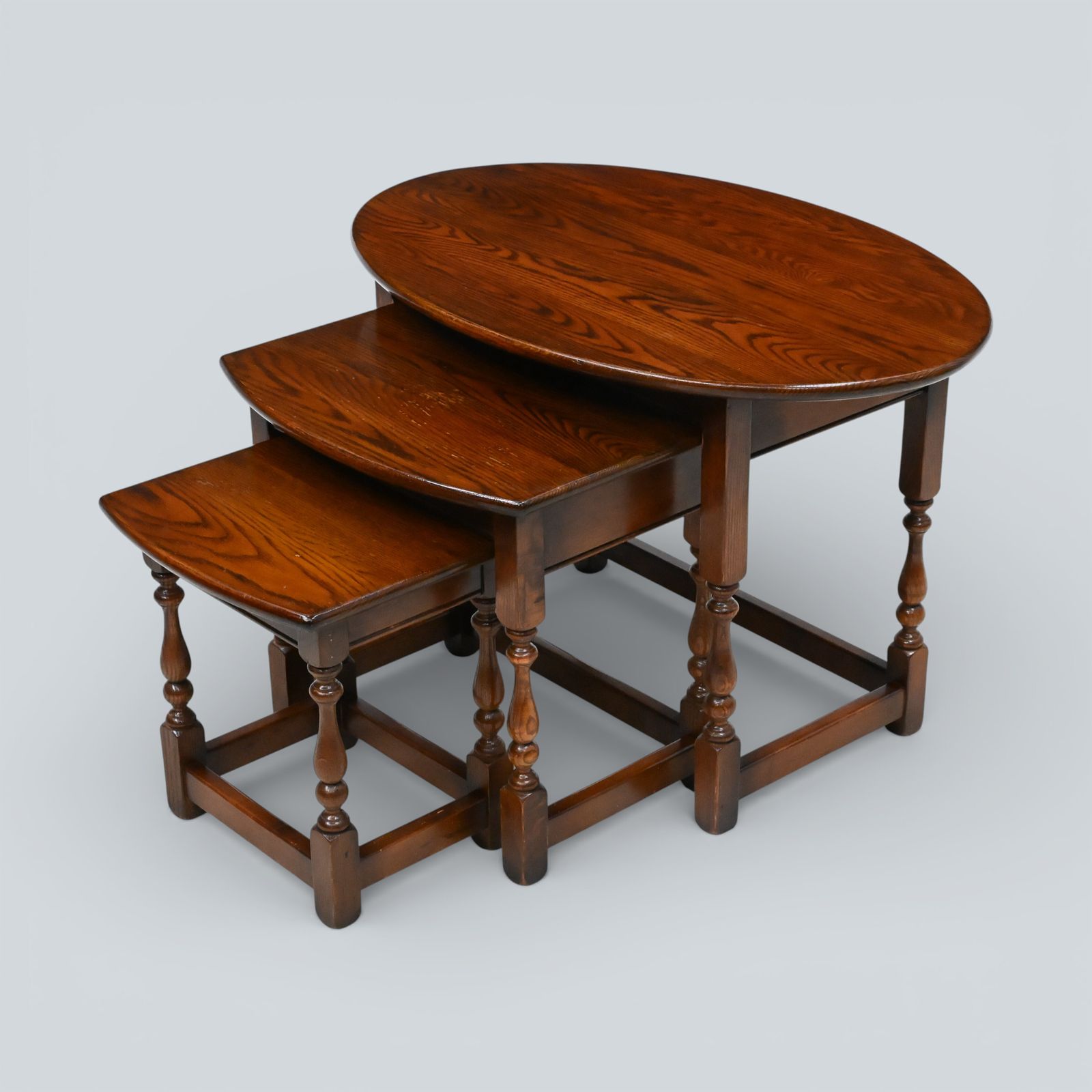 Old Charm Oval Nest Of Tables In Tudor Brown Model 1990 Vgc Free Uk Delivery photo furniture