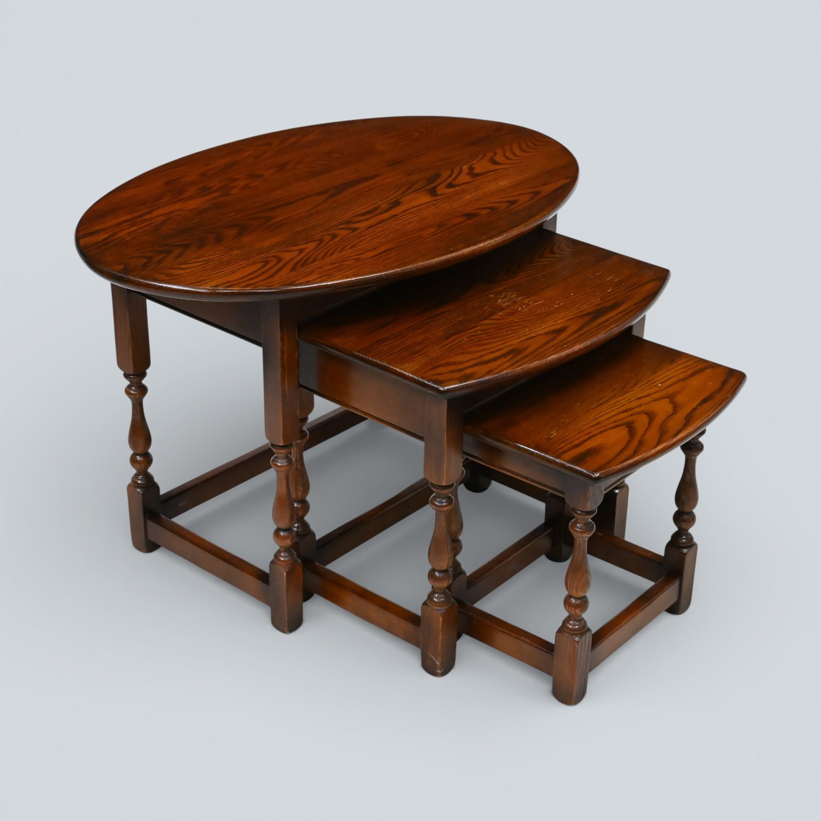 Old Charm Oval Nest Of Tables In Tudor Brown Model 1990 Vgc Free Uk Delivery photo vintage