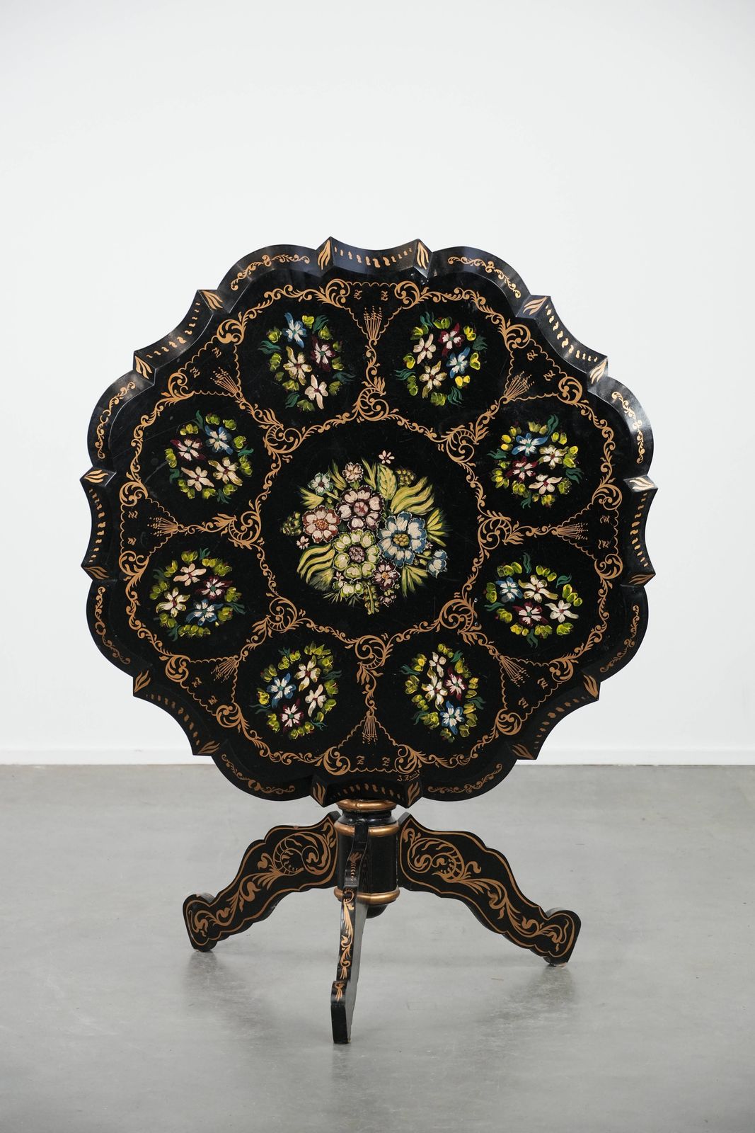 Stunning Antique English Hand Painted Floral Tilt Top Table From The Late 19th Century. photo furniture