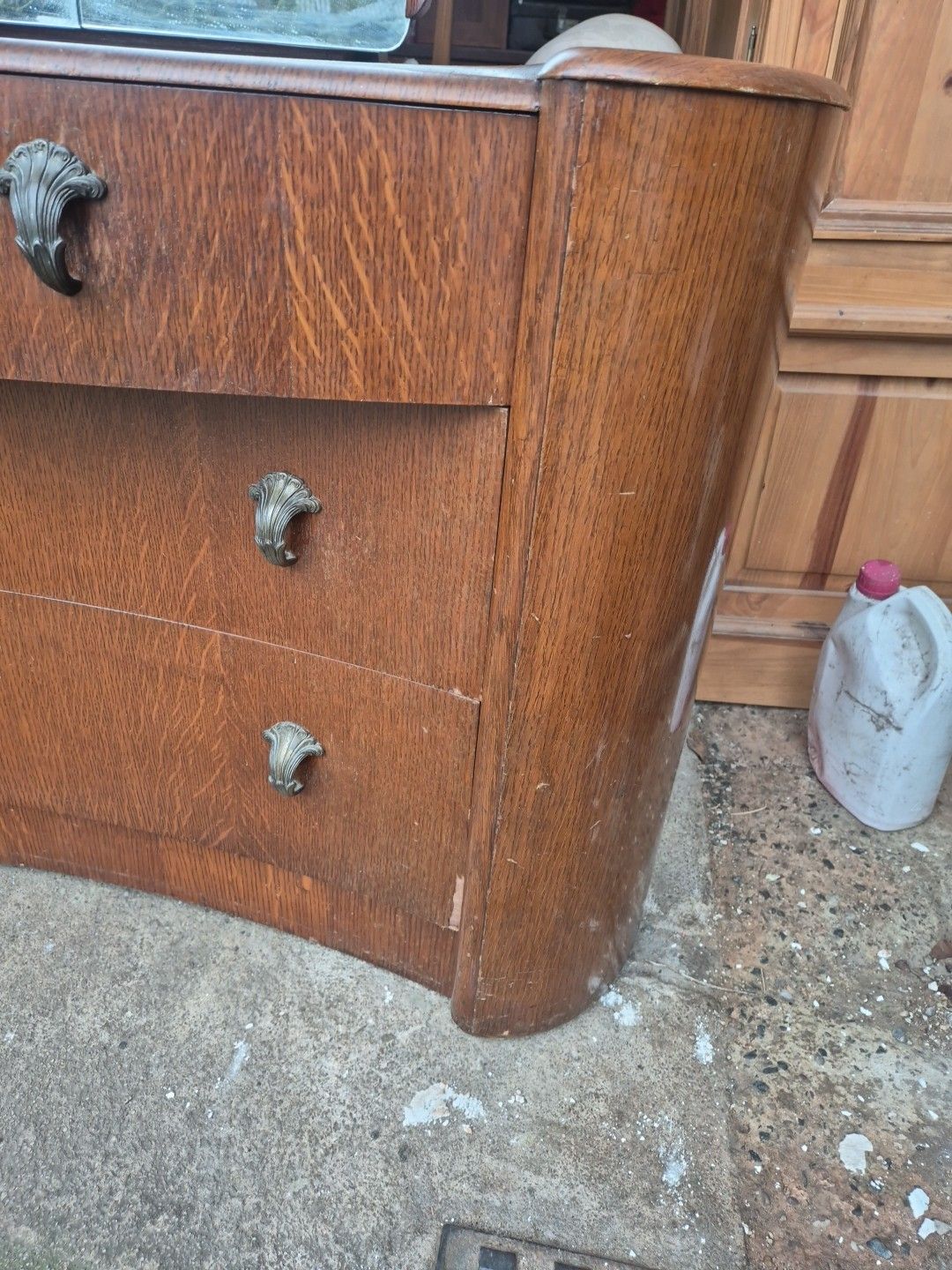 Vintage Bow Fronted Dressing Table / Chest Of 3 Drawers With Hidden Shelves photo Furniture