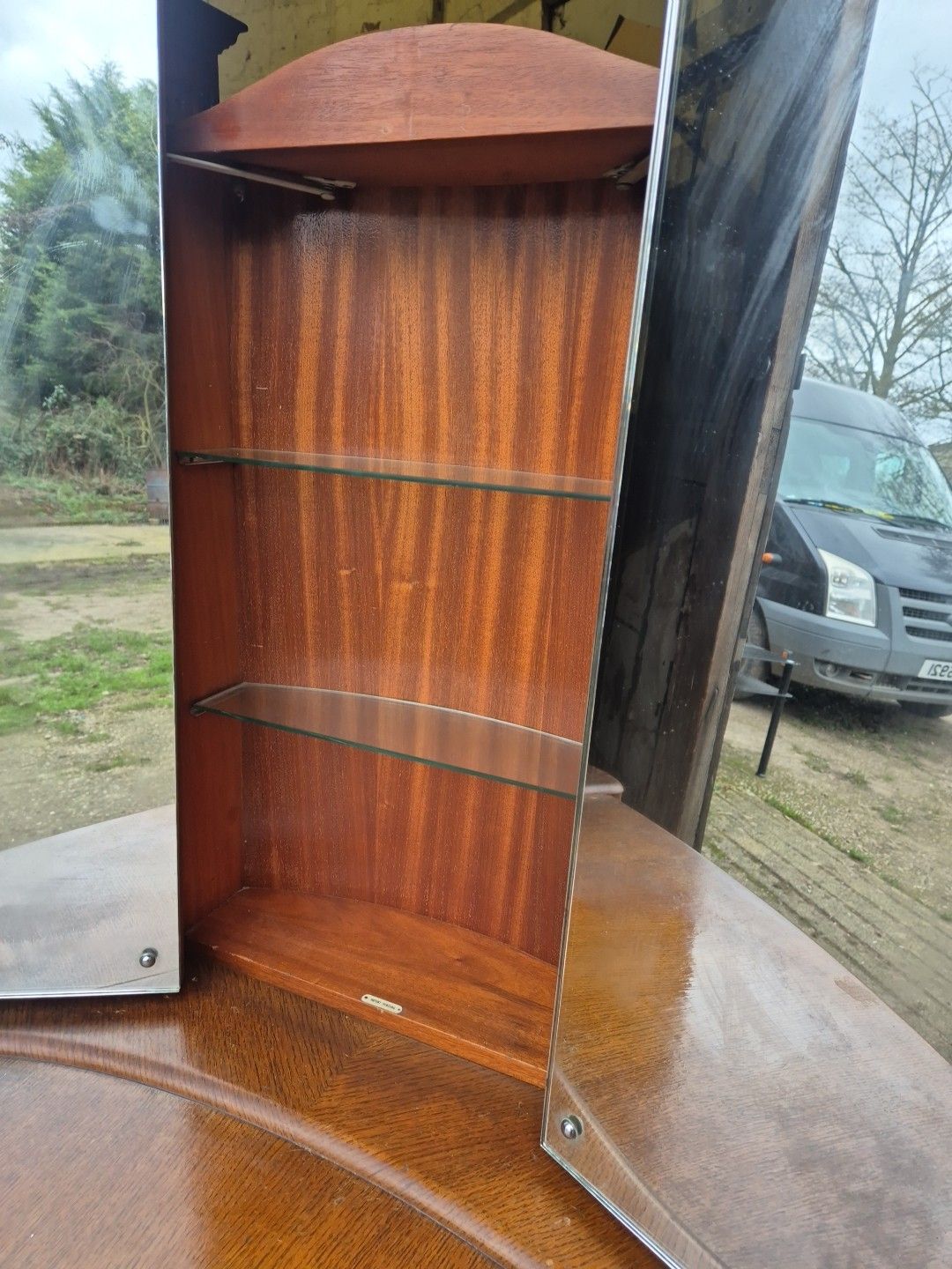 Vintage Bow Fronted Dressing Table / Chest Of 3 Drawers With Hidden Shelves photo vintage