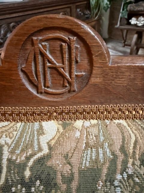 1900's Arts And Crafts Oak Framed Monogramed (Cnh) Upholstered Chair photo furniture