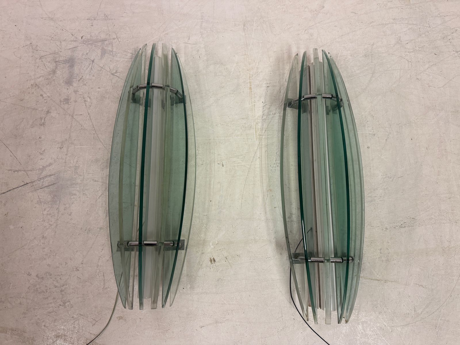 Large Mid Century Italian Glass Wall Sconces By Veca photo for sale