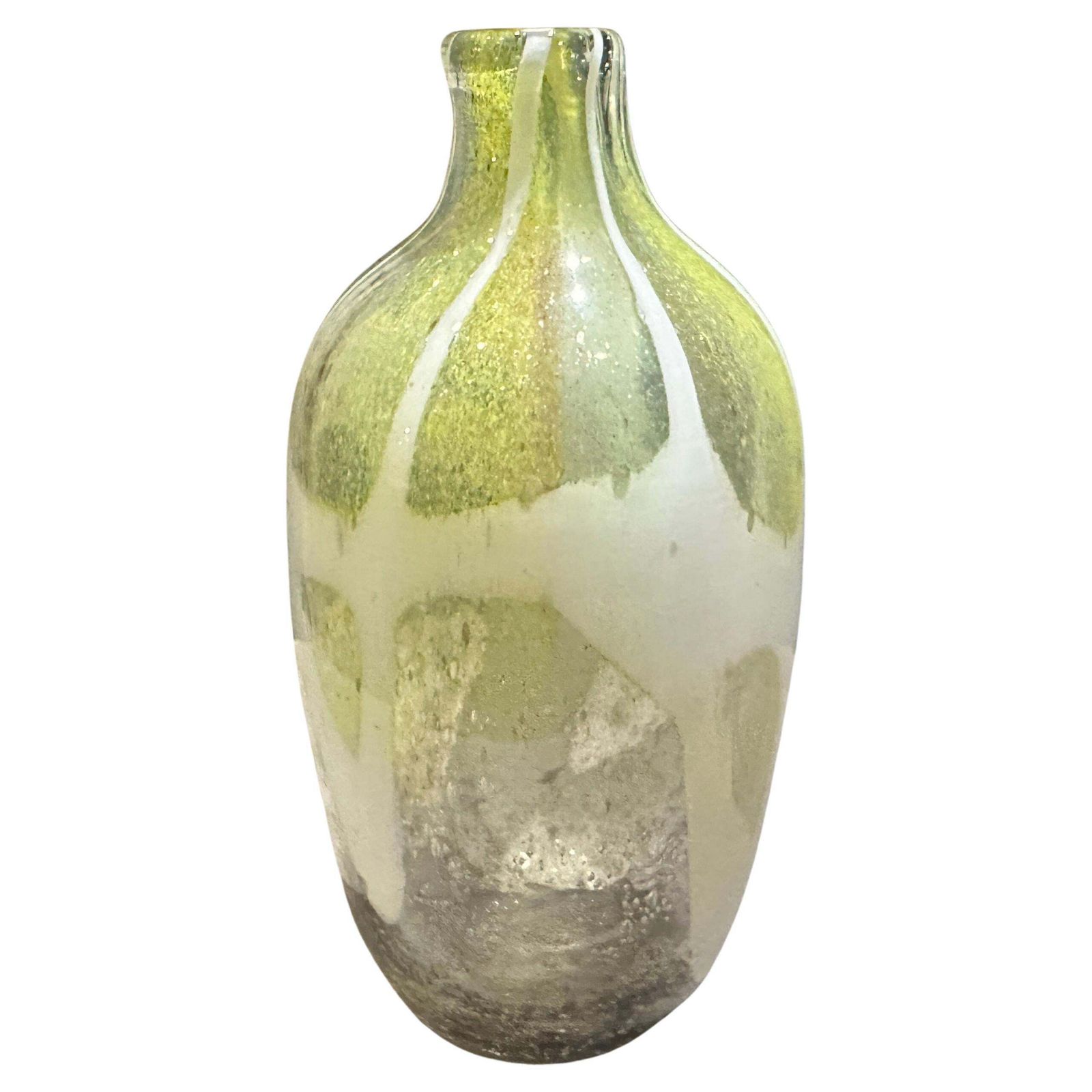 1980s Nason Style Modern Green And White Murano Glass Bottle Vase